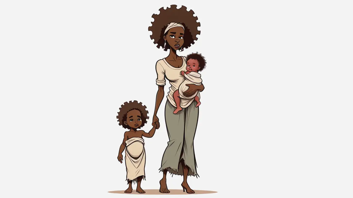 Courageous African American Mother Walking with Child in Hand