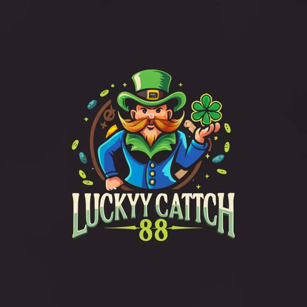 a logo design,with the text "luckycatch88", main symbol:88, leprechaun, blue, green,Moderate,be used in casino industry,clear background