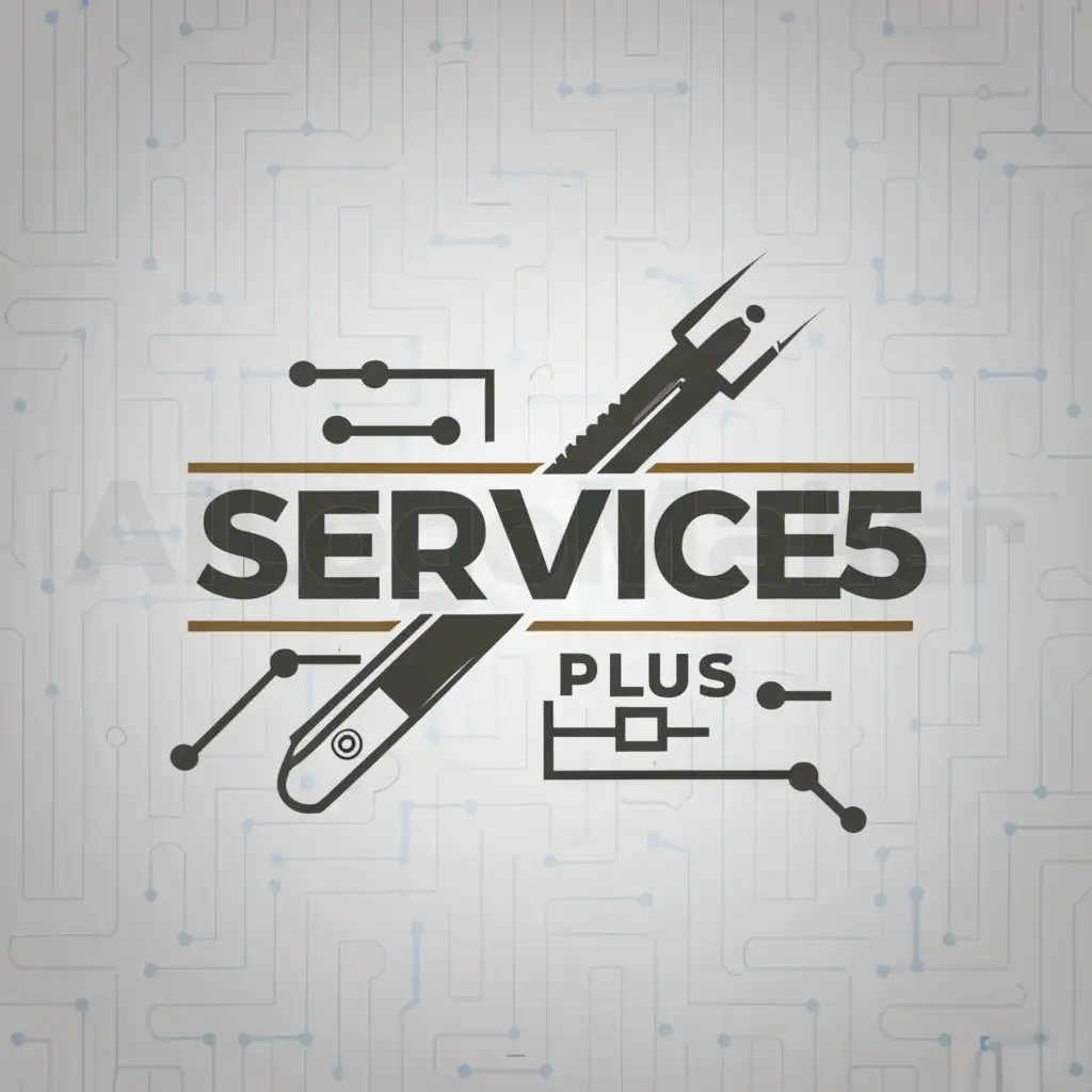 a logo design,with the text "Service 5 plus", main symbol:Soldering iron, board,Minimalistic,clear background