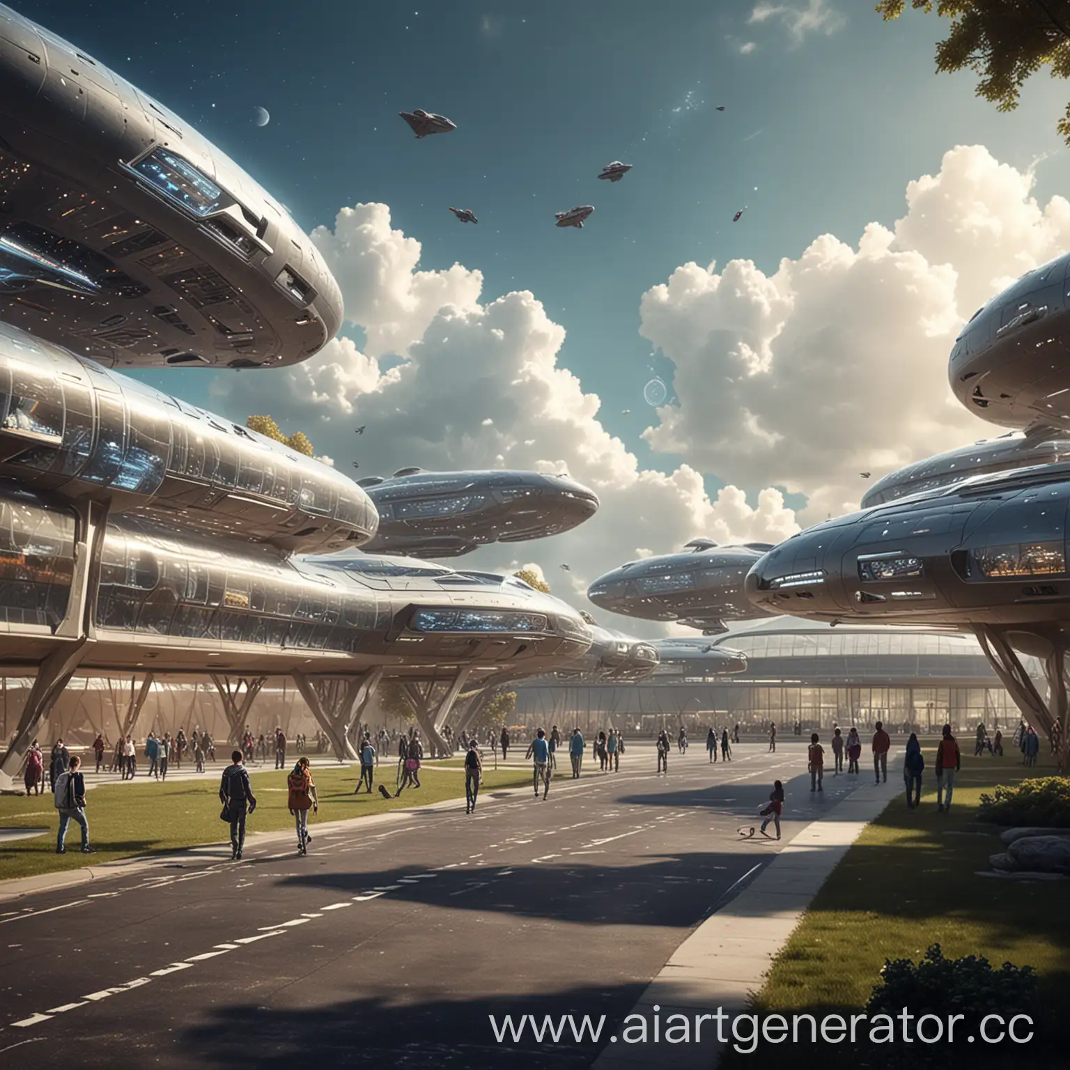 Futuristic-School-Building-with-Flying-Spaceships