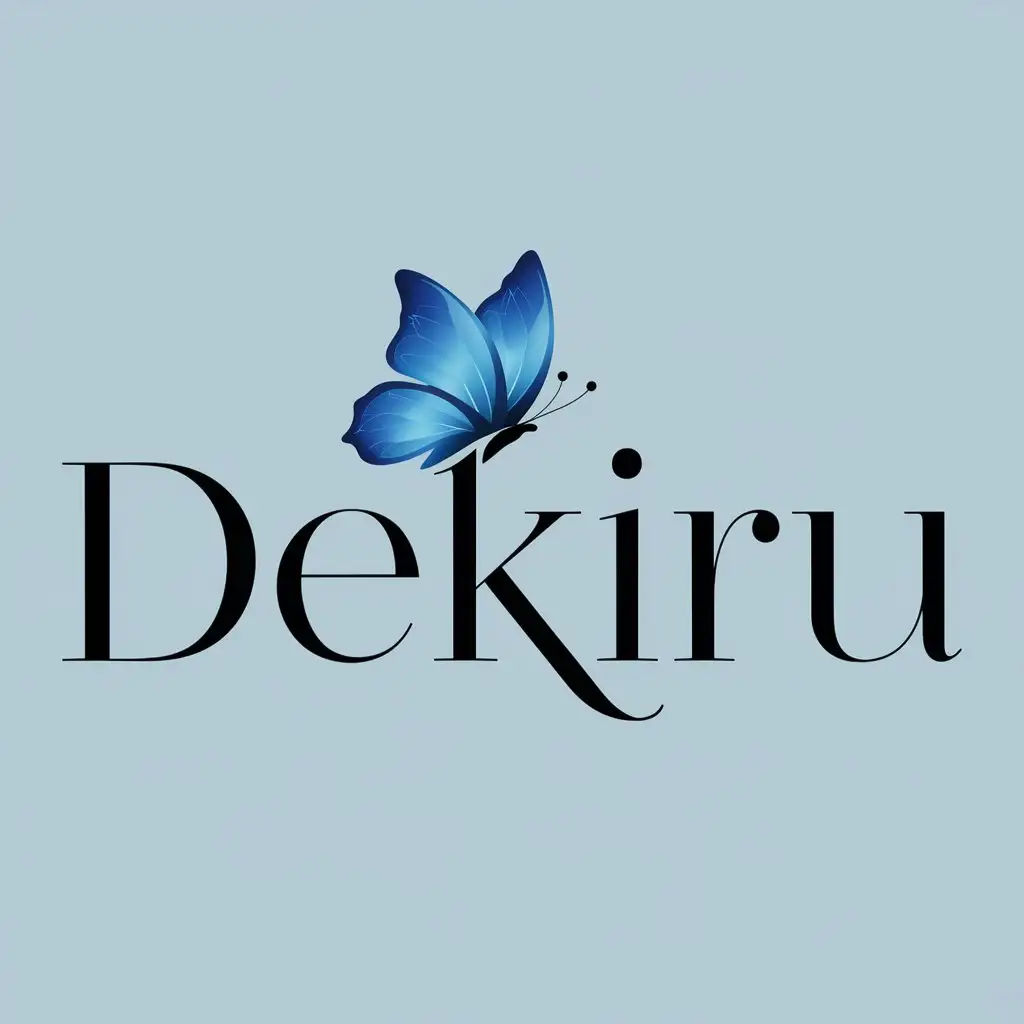 a logo design,with the text "Dekiru", main symbol:Blue butterfly,Moderate,clear background