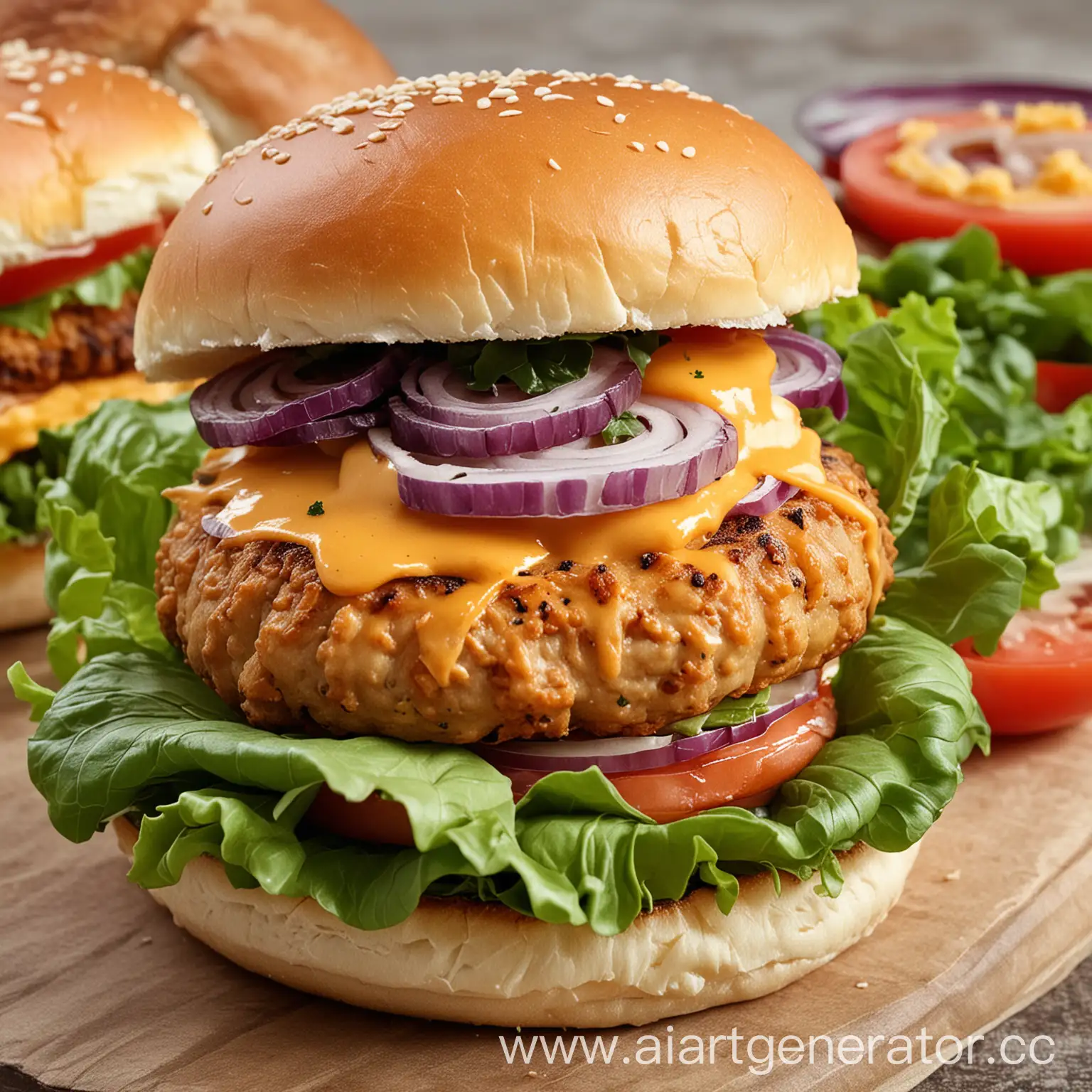 Delicious-Chicken-Burger-with-Cheddar-Cheese-and-Fresh-Vegetables
