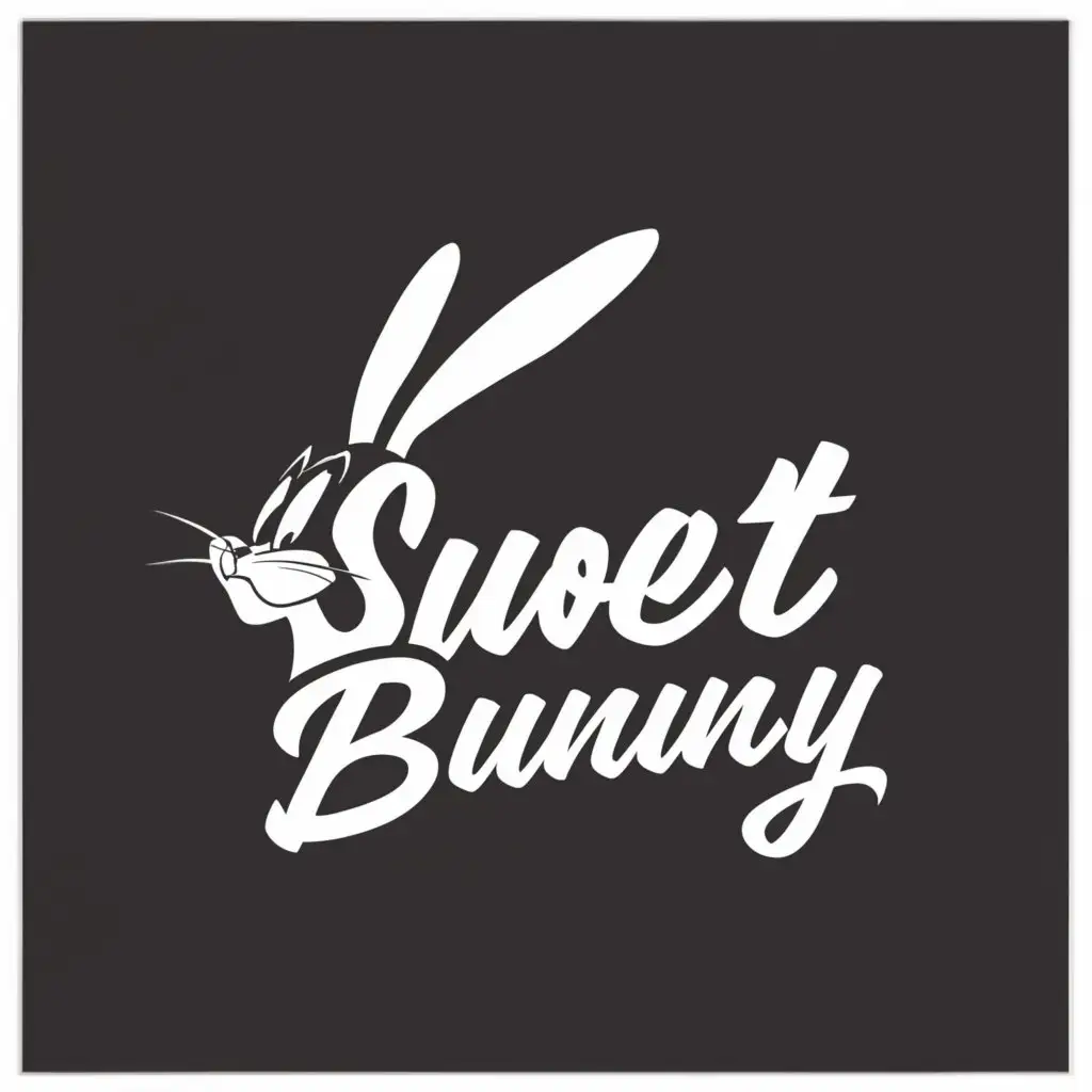 a logo design,with the text "Sweet Bunny", main symbol:Rabbit, model, T-shirt, cap, clothing, bugs bunny,Minimalistic,be used in clothes industry,clear background