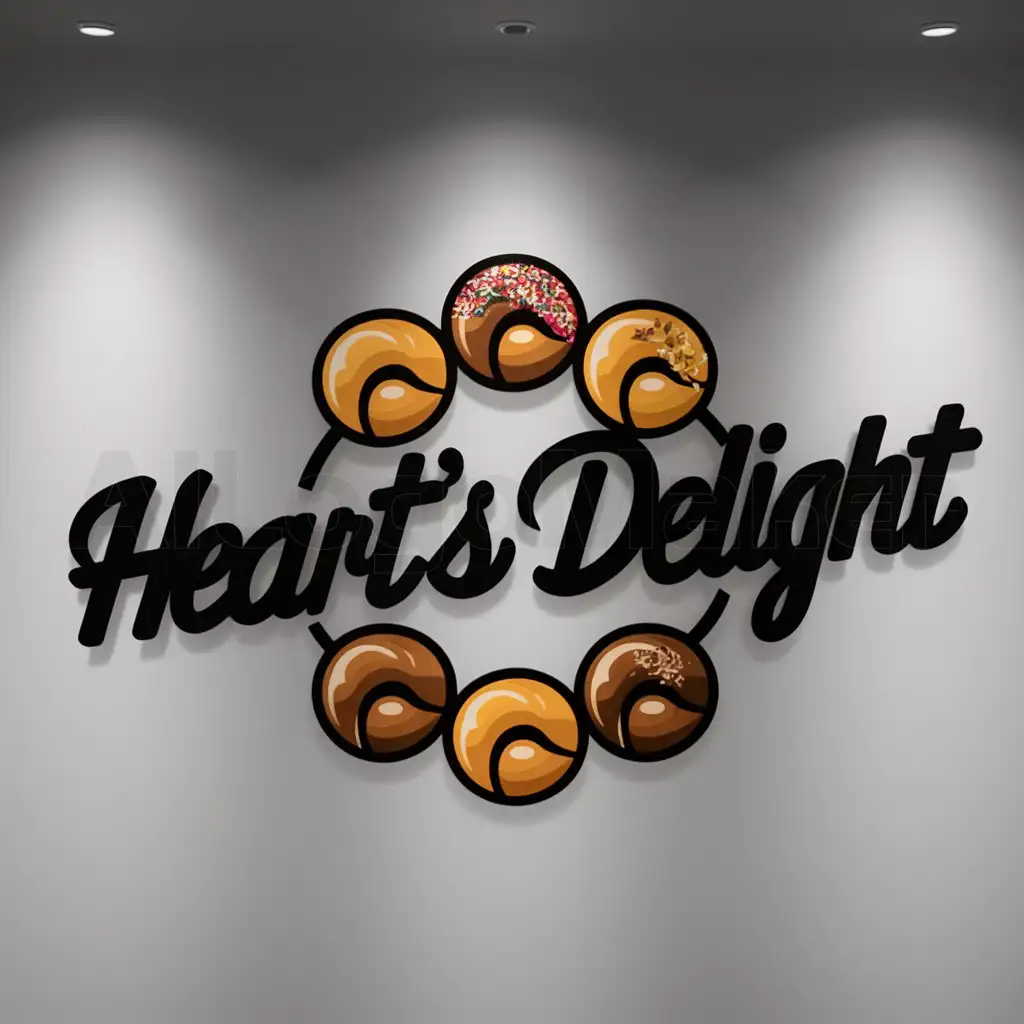 a logo design,with the text "Heart's Delight", main symbol:donuts balls,Moderate,be used in Restaurant industry,clear background