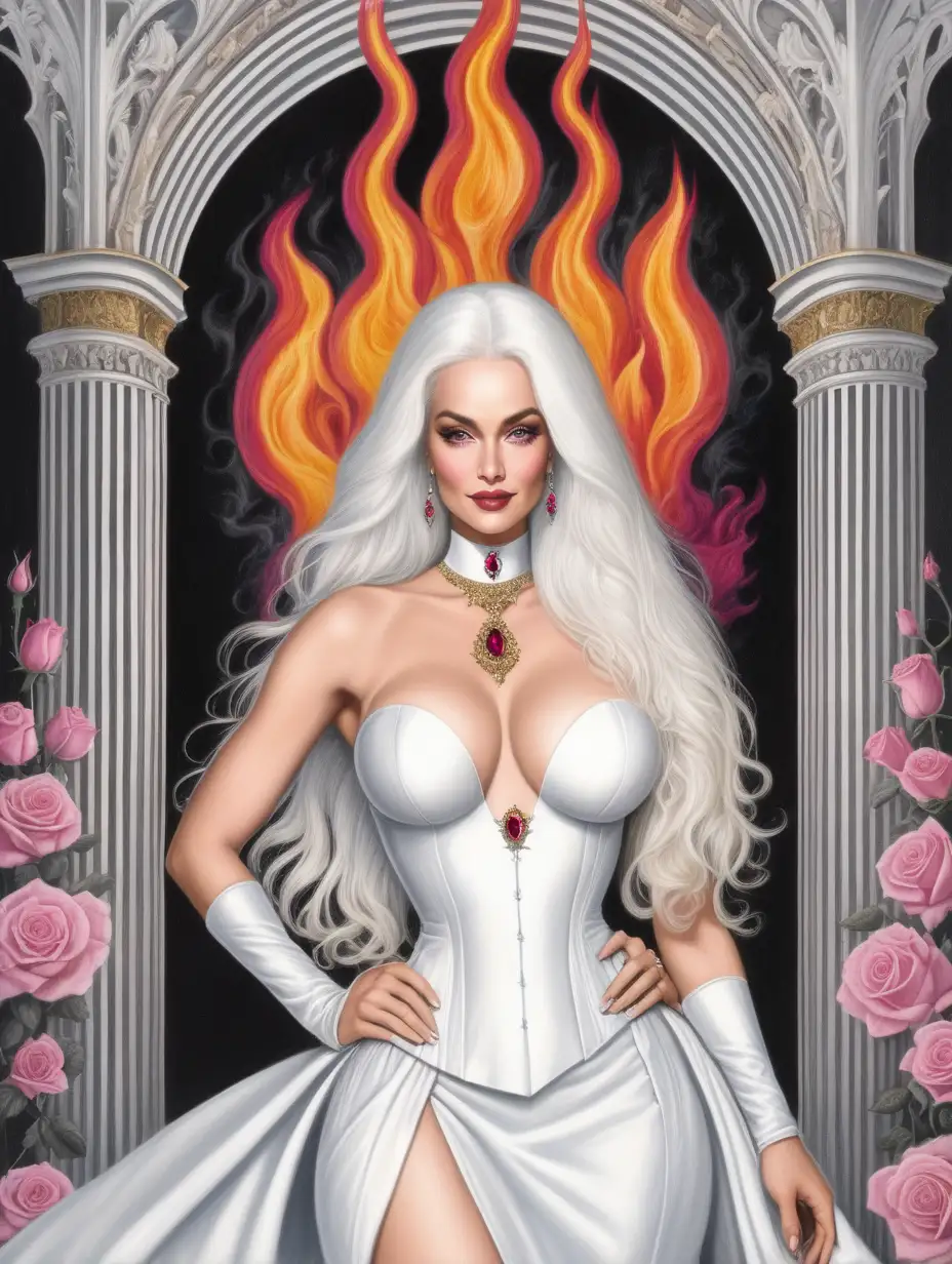 Lustful-Medieval-Queen-with-Fiery-Rose-Flame-in-White-Palace