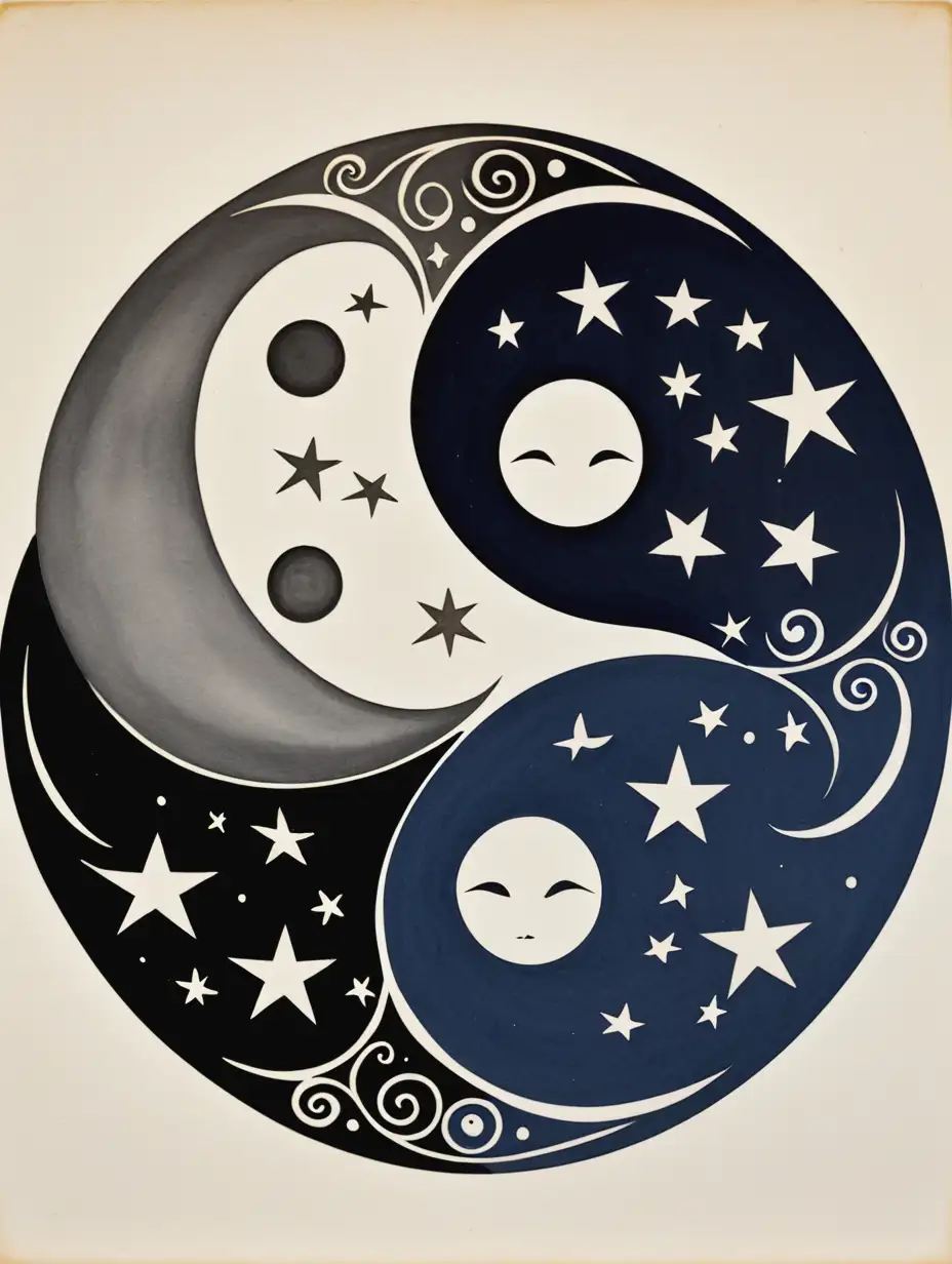 symbol for shadow work , ying and yang, moon and stars