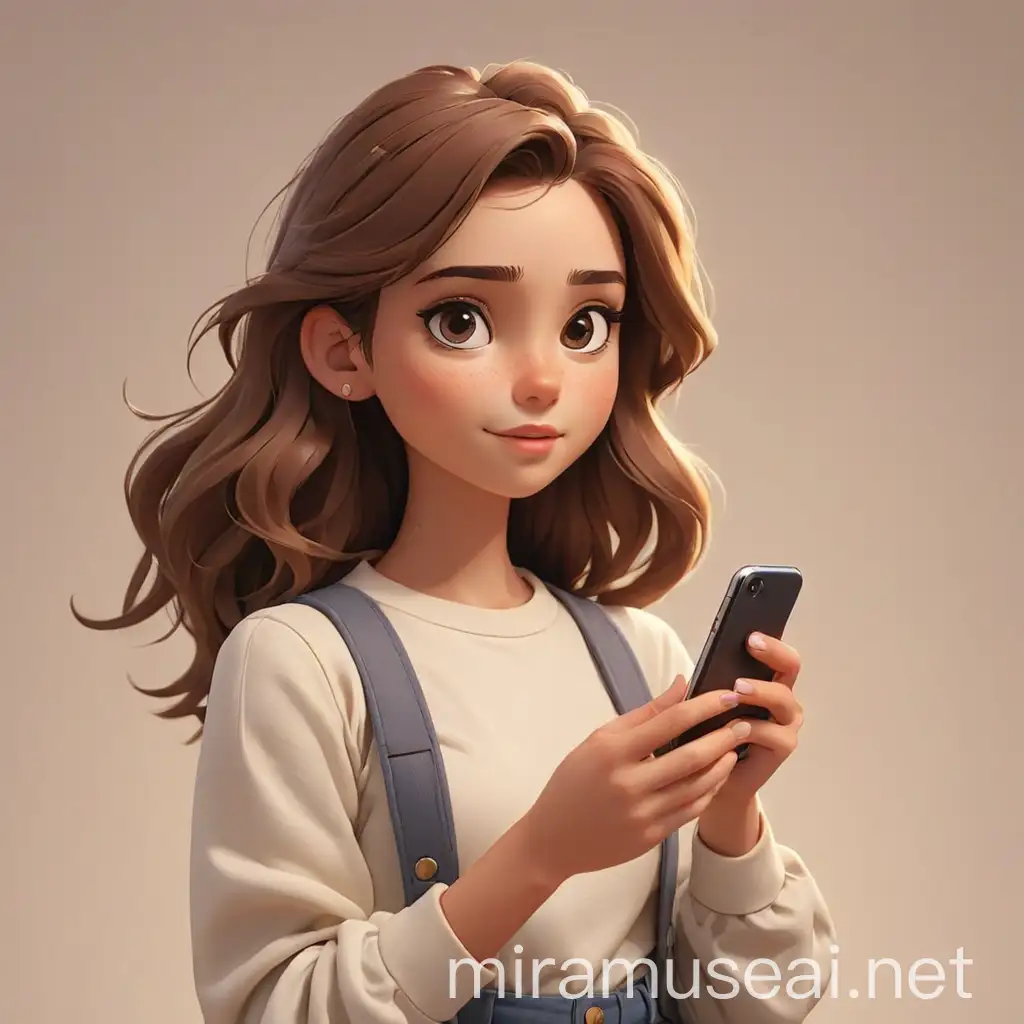 create a animated image of girl using mobile and scrolling instagram