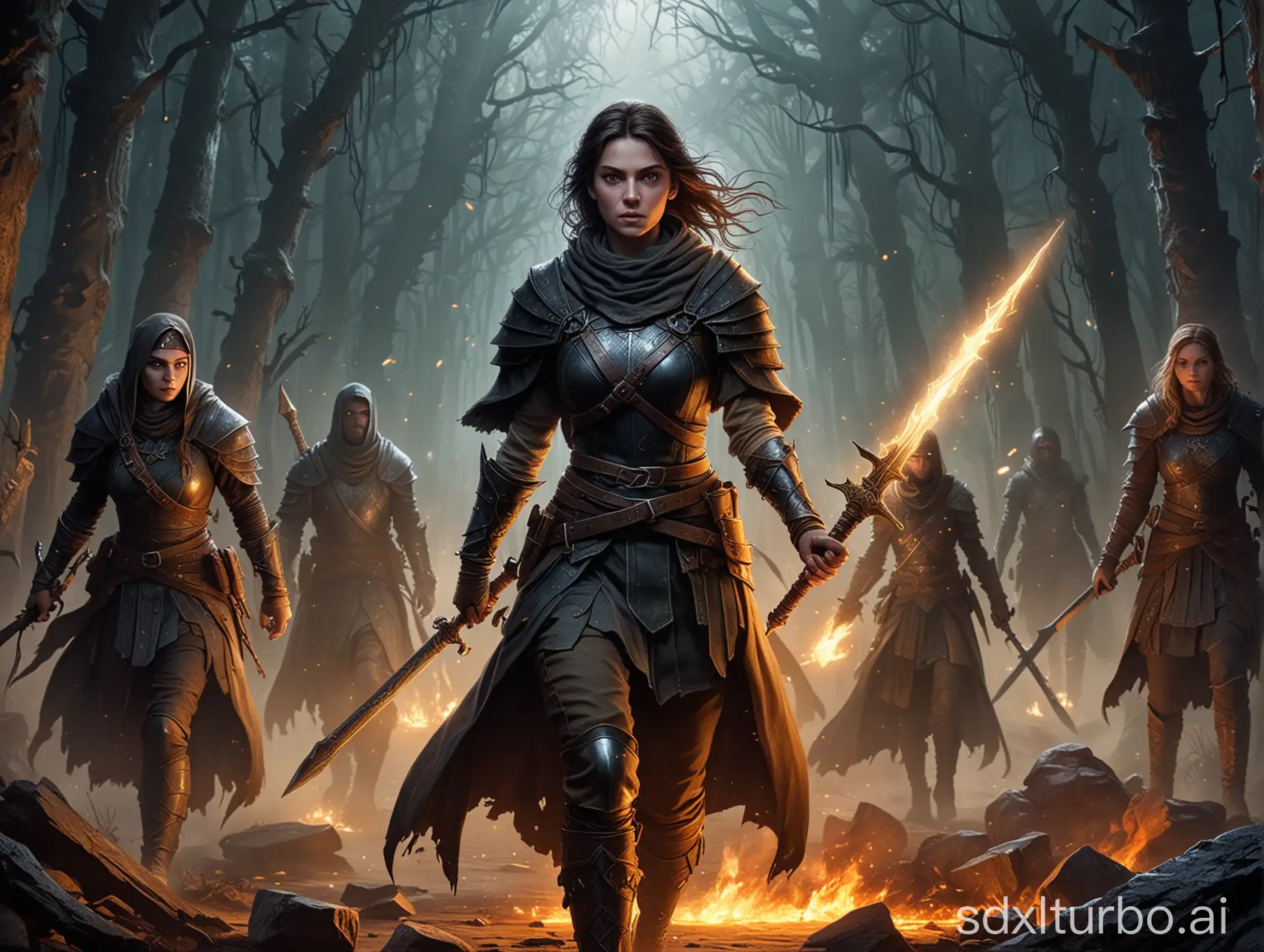 Sorceress-Arya-and-Allies-Battling-Dark-Forces-in-Forgotten-Ruins