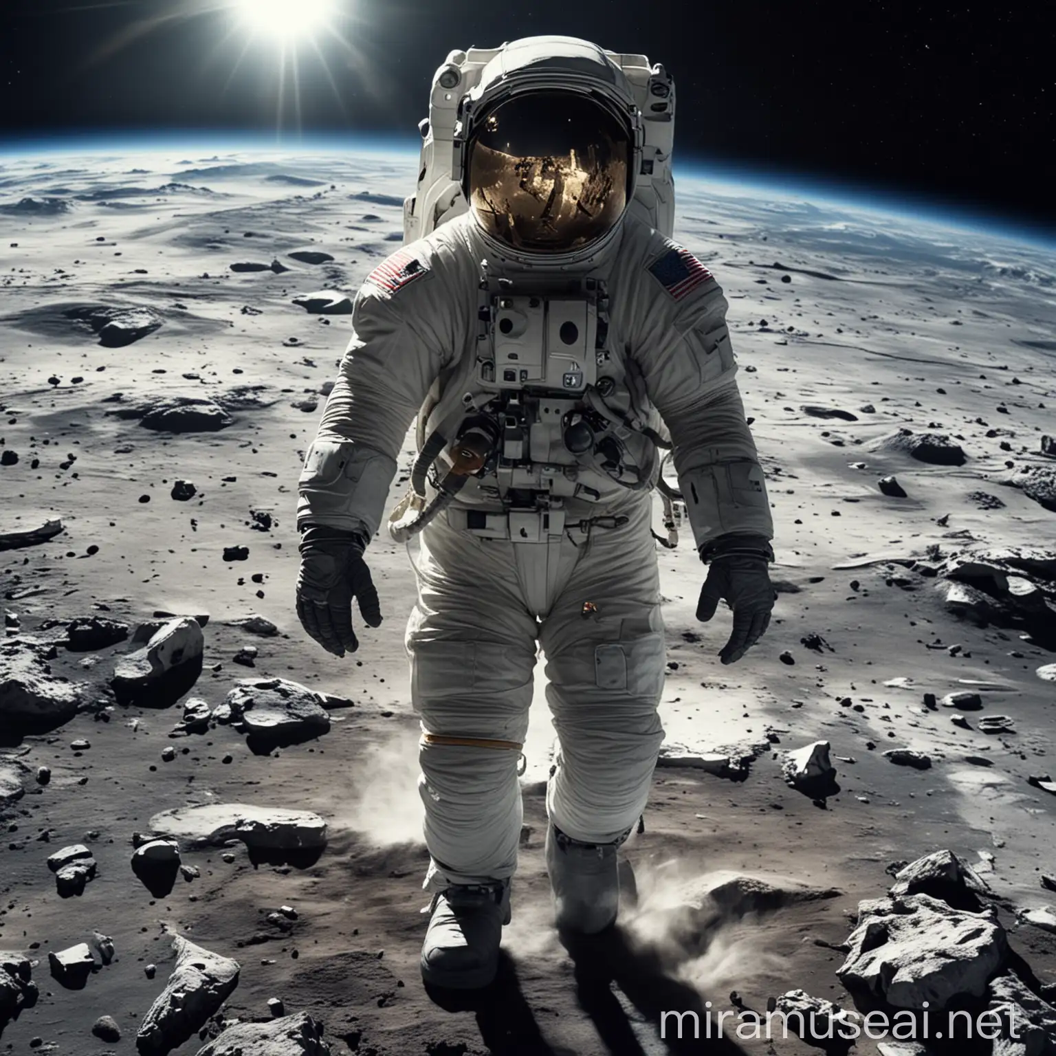 An astronaut is walking in the space: the earth is at the back of the spacecraft:ultra hd photos:detail the astronauts.