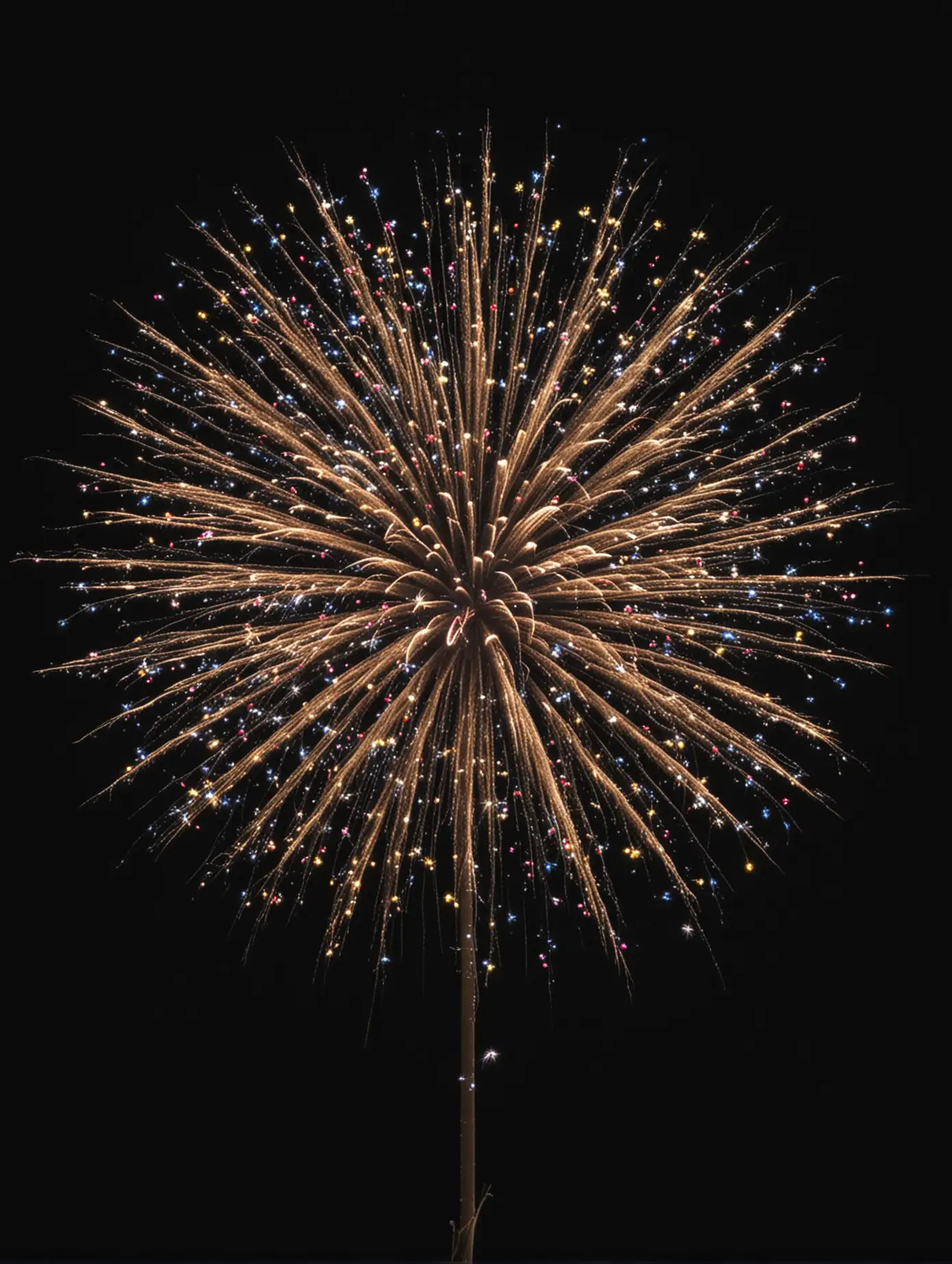 one small bouquet firework on a black sky background with no ground