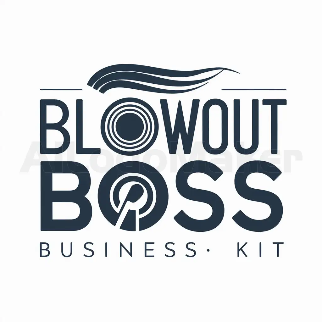 a logo design,with the text "Blowout boss business kit", main symbol:The logo could feature bold, impactful typography that exudes confidence and authority, perhaps with a stylized hair strand or blow dryer icon integrated into the design. The font should be modern and professional, with clean lines to convey professionalism and reliability. The color palette might incorporate strong, bold colors like deep navy blue or charcoal gray, symbolizing authority and sophistication.,Moderate,be used in Beauty Spa industry,clear background