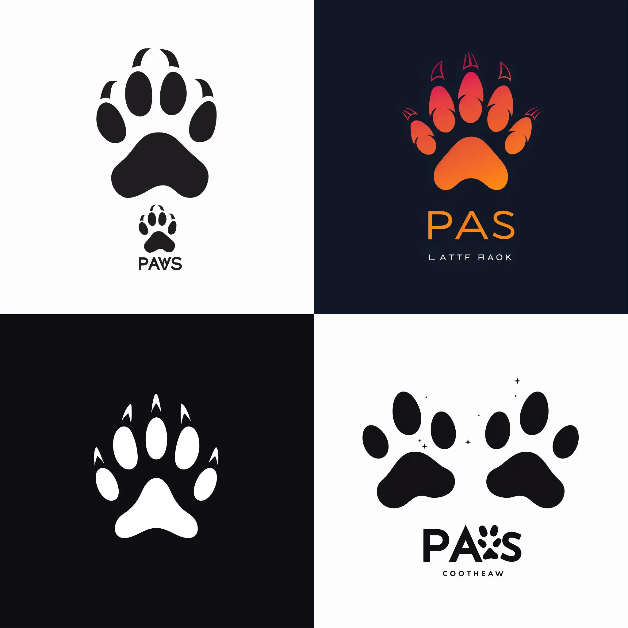 A logo for a beauty salon that provides beauty and grooming services in one place. Title: Paws 