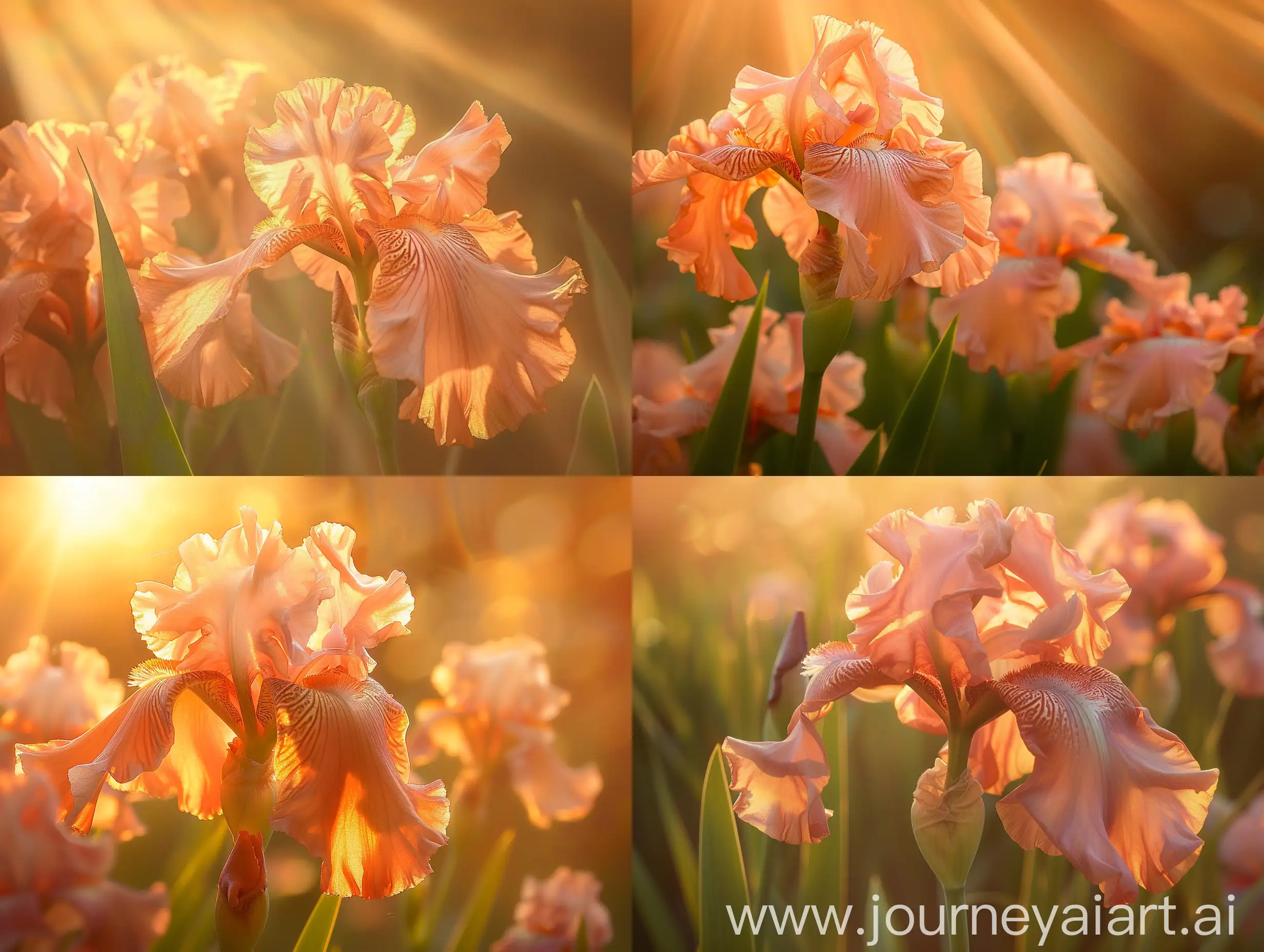 Detailed-Photograph-of-CoralPink-Iris-Beverly-Sills-in-Golden-Sunlight