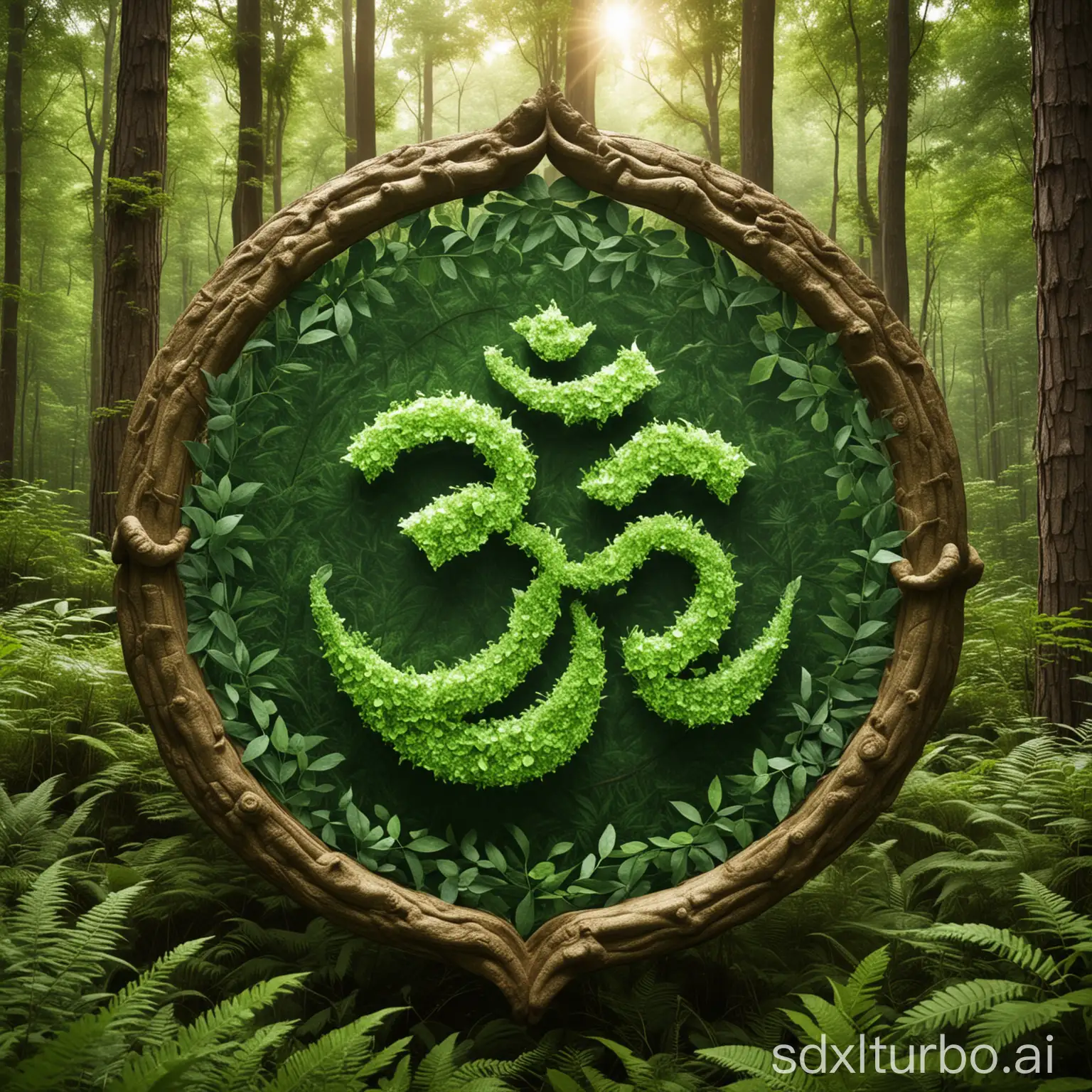 Om symbol surrounded by forest green