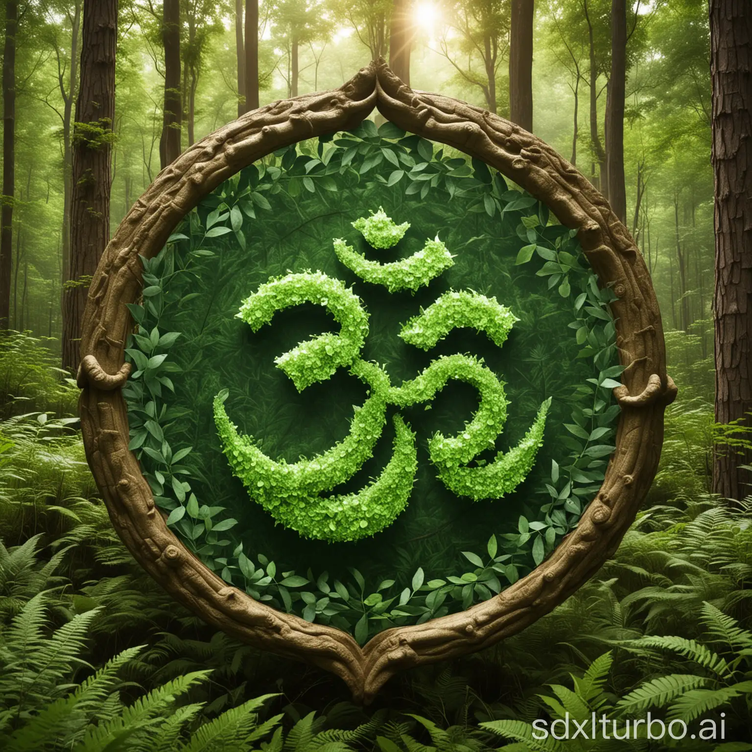 Om symbol sorounded with forest green