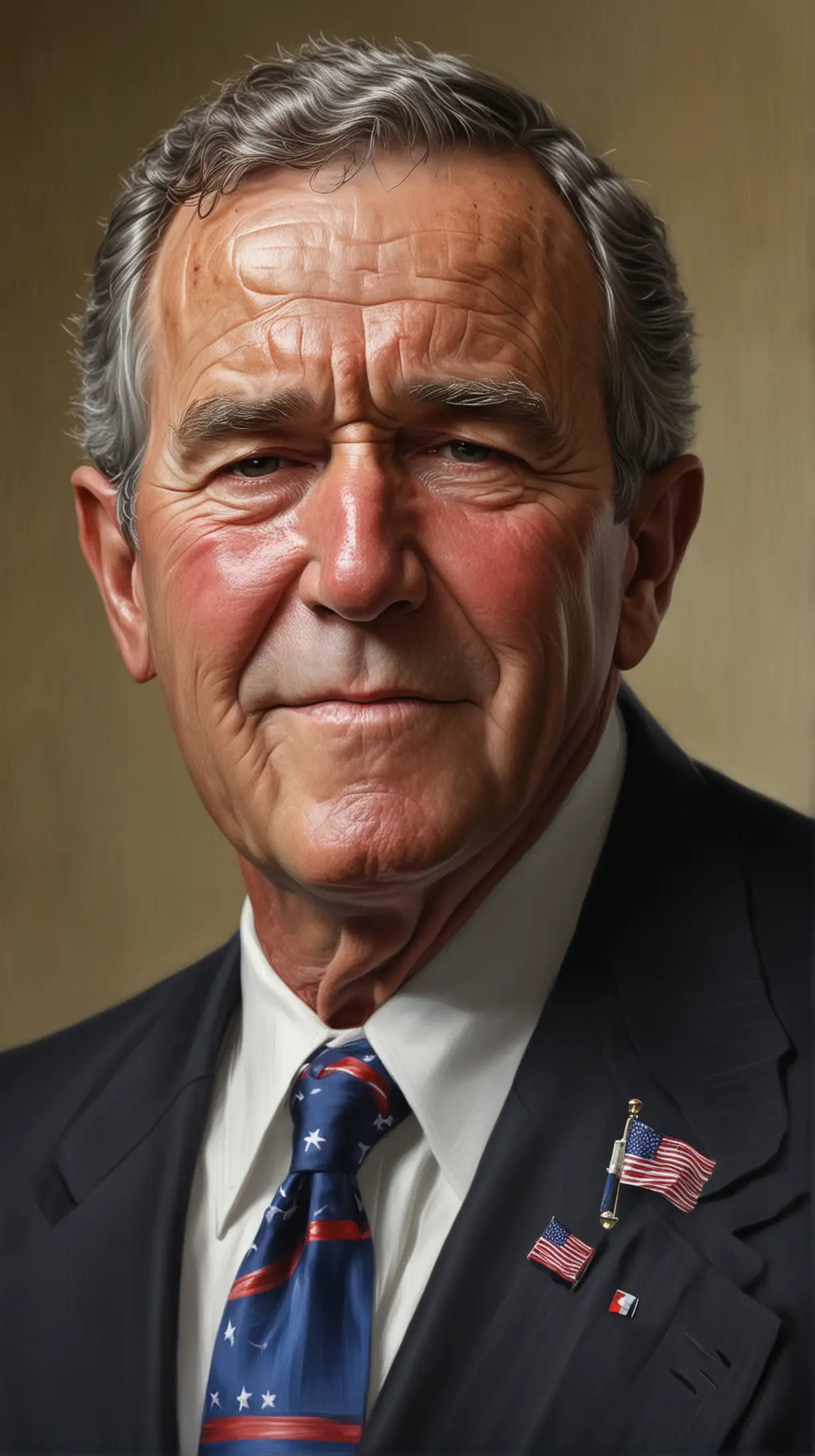 Dignified Portrait of George Bush in Formal Dark Suit with American Flag Pin