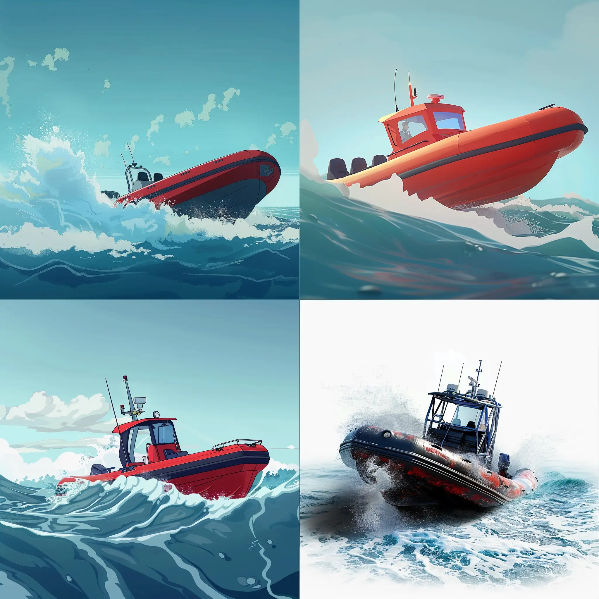 animated logo, rib boat getting out from from waves