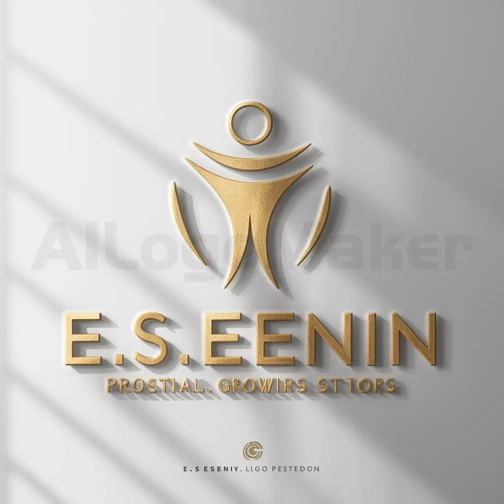 a logo design,with the text "E.S.Esenin", main symbol:figure, gold, golden letters, sale, business, center, abstraction, logo,complex,clear background