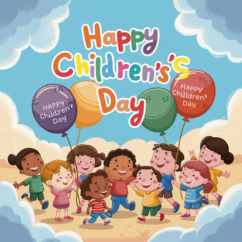 Childrens Day Greeting with Clouds Vector Illustration