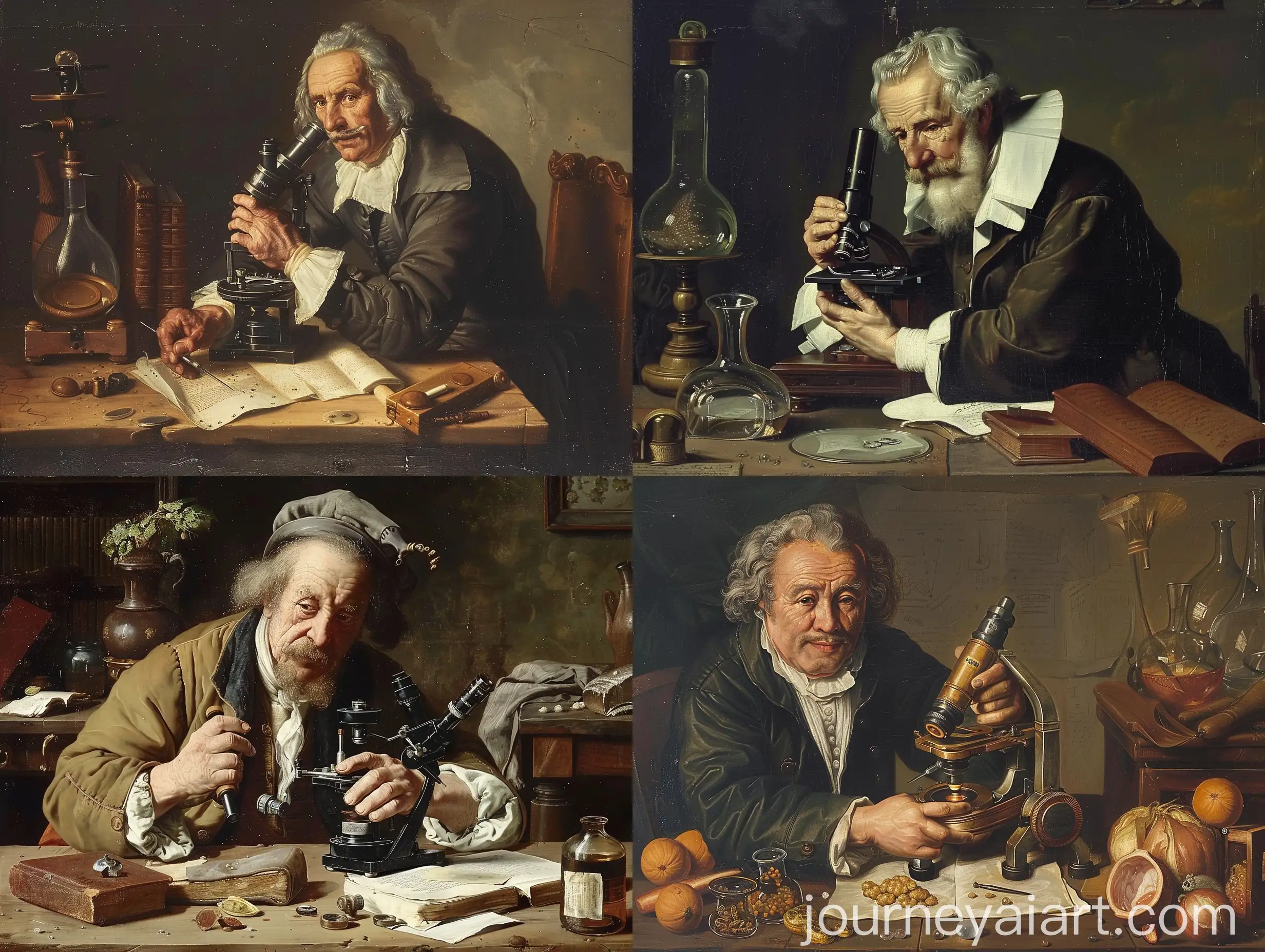 17th-Century-Naturalist-Examining-Specimens-with-a-Vintage-Microscope
