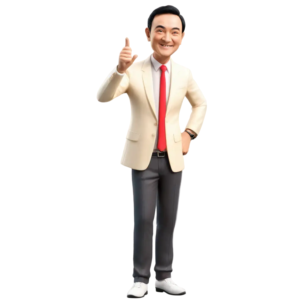 cartoon figure of happy Thaksin