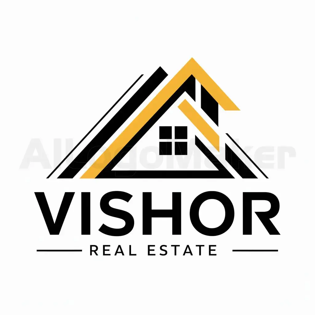 a logo design,with the text "VISHOR", main symbol:A vibrant logo for a real estate agency with a moderate level of detail. The logo should feature a combination of yellow and black colors. It should convey a sense of professionalism, trust, and modernity, incorporating elements related to real estate such as a house or building. The design should be clean yet slightly detailed, suitable for a real estate business.,Moderate,be used in Real Estate industry,clear background