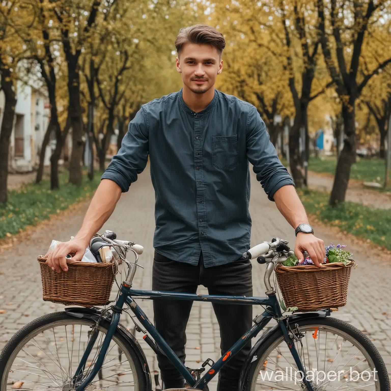 A handsome Ukrainian guy on a bicycle