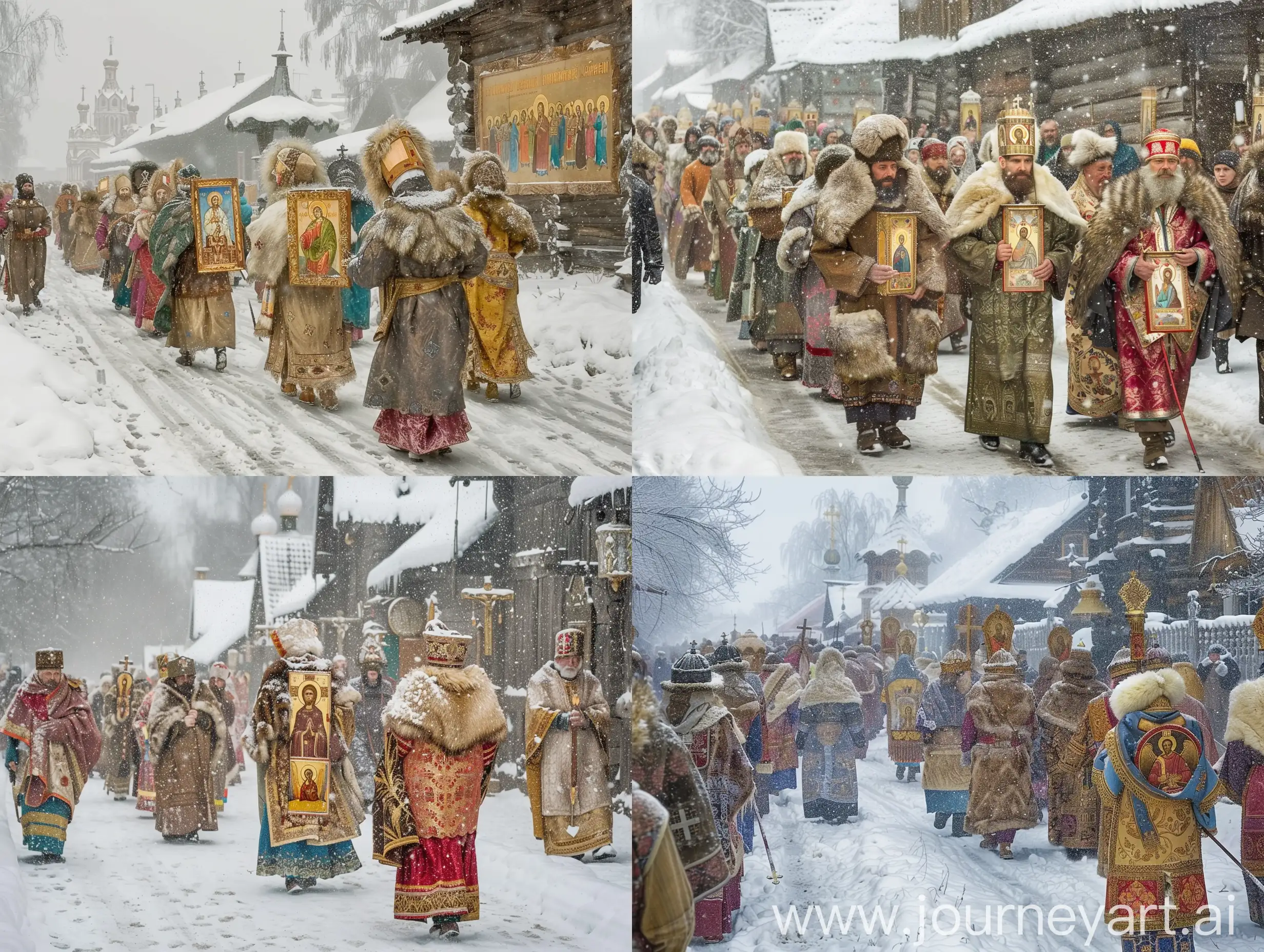 Medieval-Russian-Orthodox-Icon-Procession-in-SnowDusted-Village