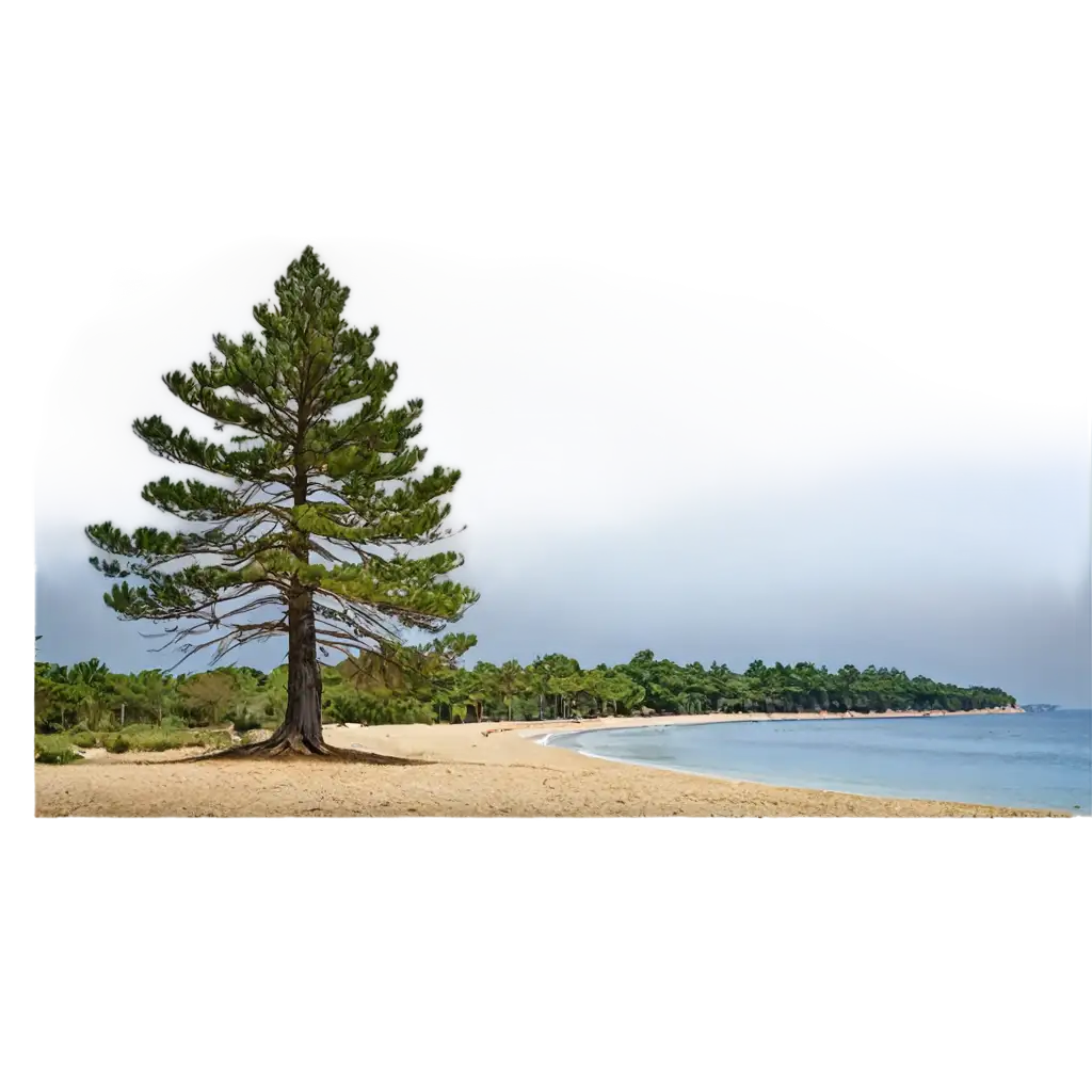 a beach with A LOT pinus tree