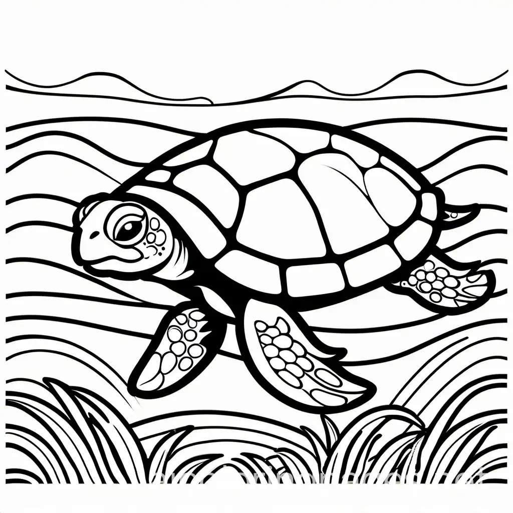 basic 
turtle, Coloring Page, black and white, line art, white background, Simplicity, Ample White Space. The background of the coloring page is plain white to make it easy for young children to color within the lines. The outlines of all the subjects are easy to distinguish, making it simple for kids to color without too much difficulty