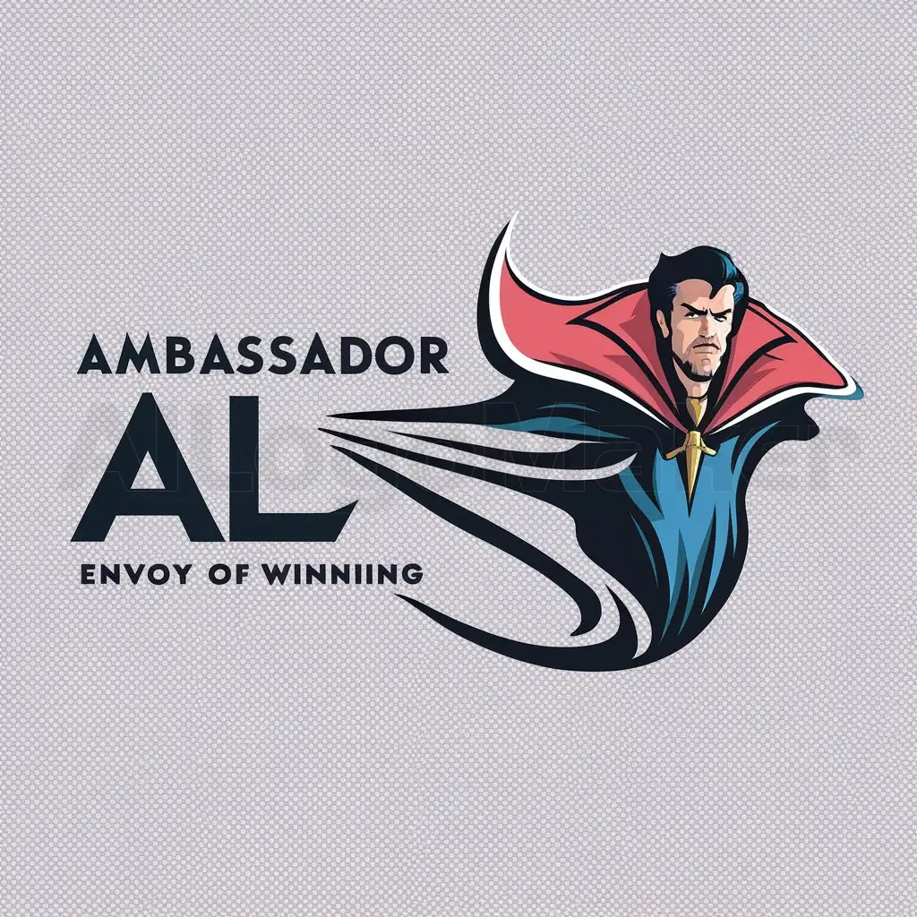 a logo design,with the text "Ambassador Al", main symbol: "Dr Strange Image 'Envoy of Winning'" - No translation required, maintaining the exact case sensitivity as provided.,complex,be used in Gaming industry,clear background