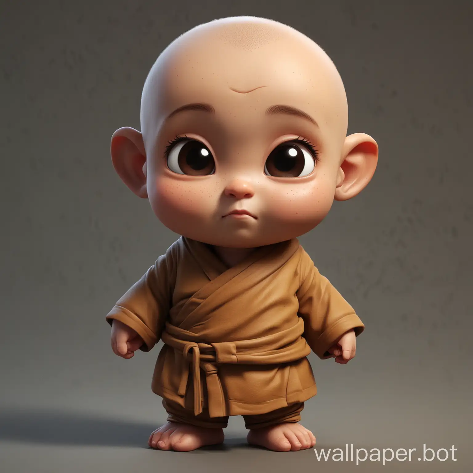 i am a 3d artist, I want to sculpt a cute baby monk, cartoon type, give me a reference or blueprint for that with a align of front, back and side view.