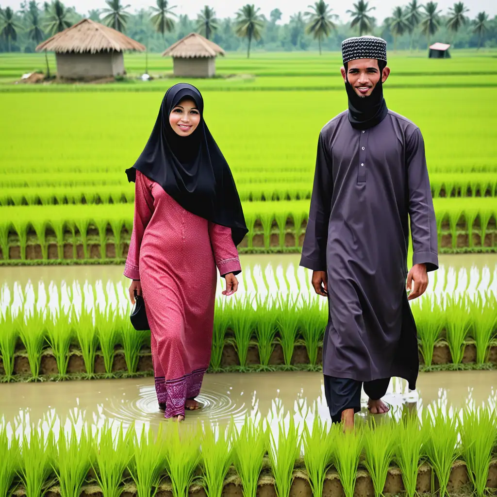 picture husband one wife muslim currently in rice field