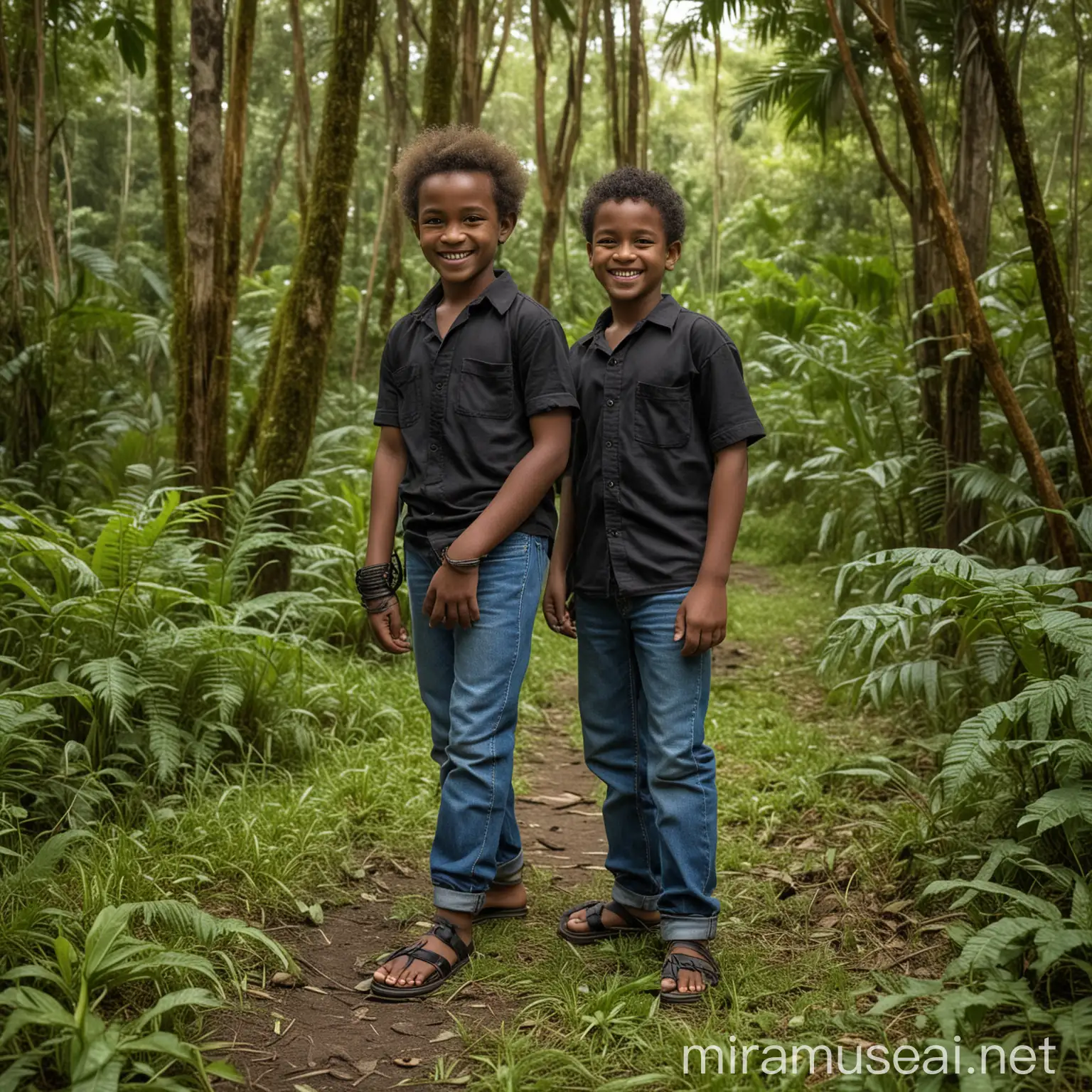 AfroPapuan Youth Befriends Friendly Tiger in Green Forest