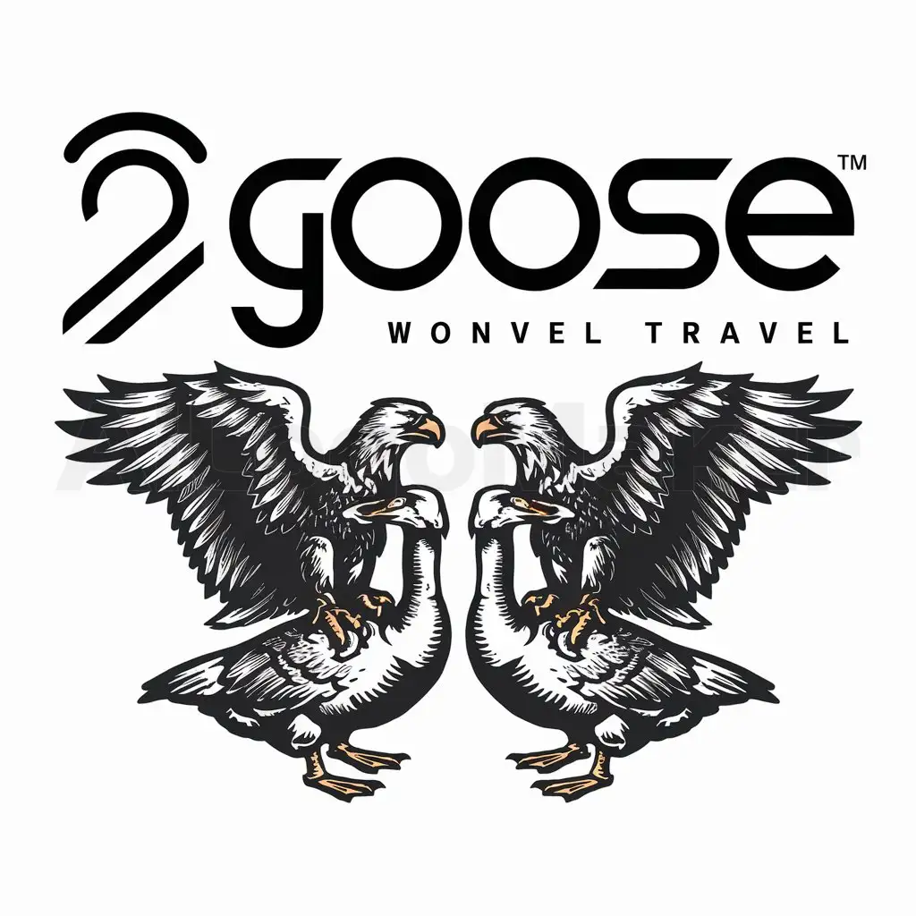 a logo design,with the text "2 goose", main symbol:Planet motorcycle eagles sit on geese,complex,be used in Travel industry,clear background