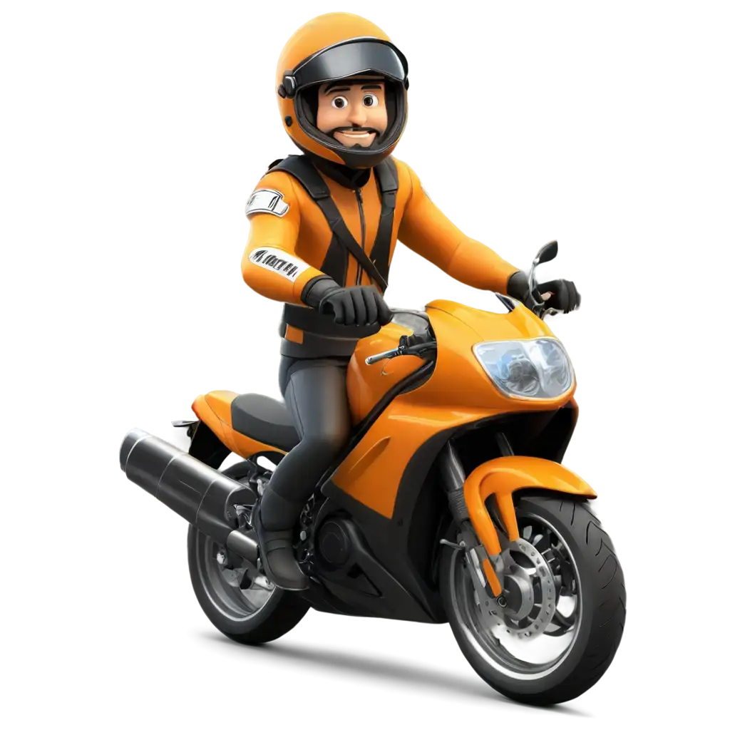 cartoon man with fullface helm ridding motorcycle