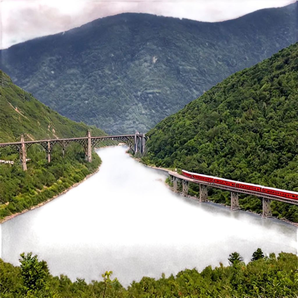 Scenic-Train-Crossing-Bridge-Over-Mountain-River-Captivating-PNG-Image