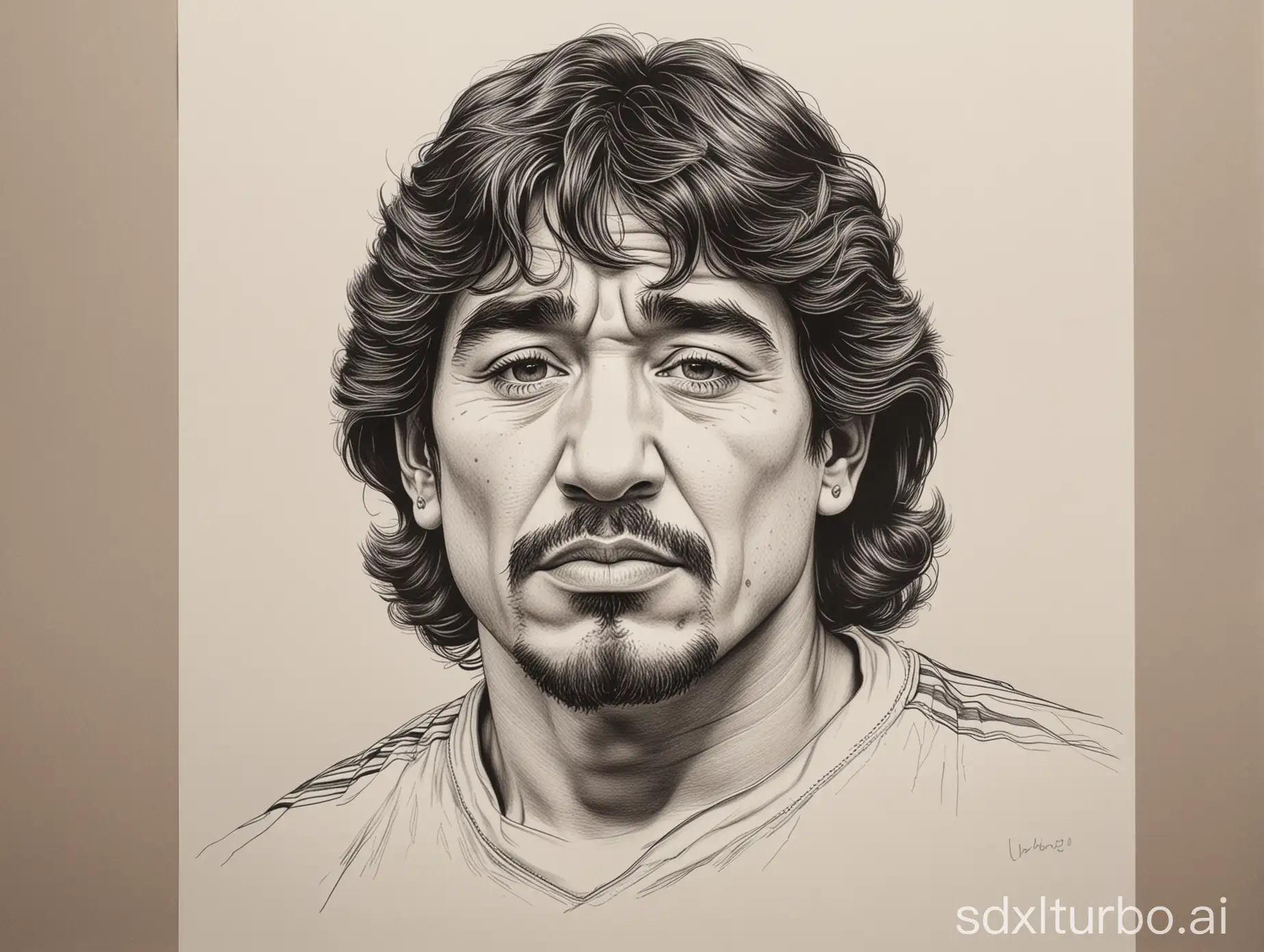 Line drawing style Maradona illustration
