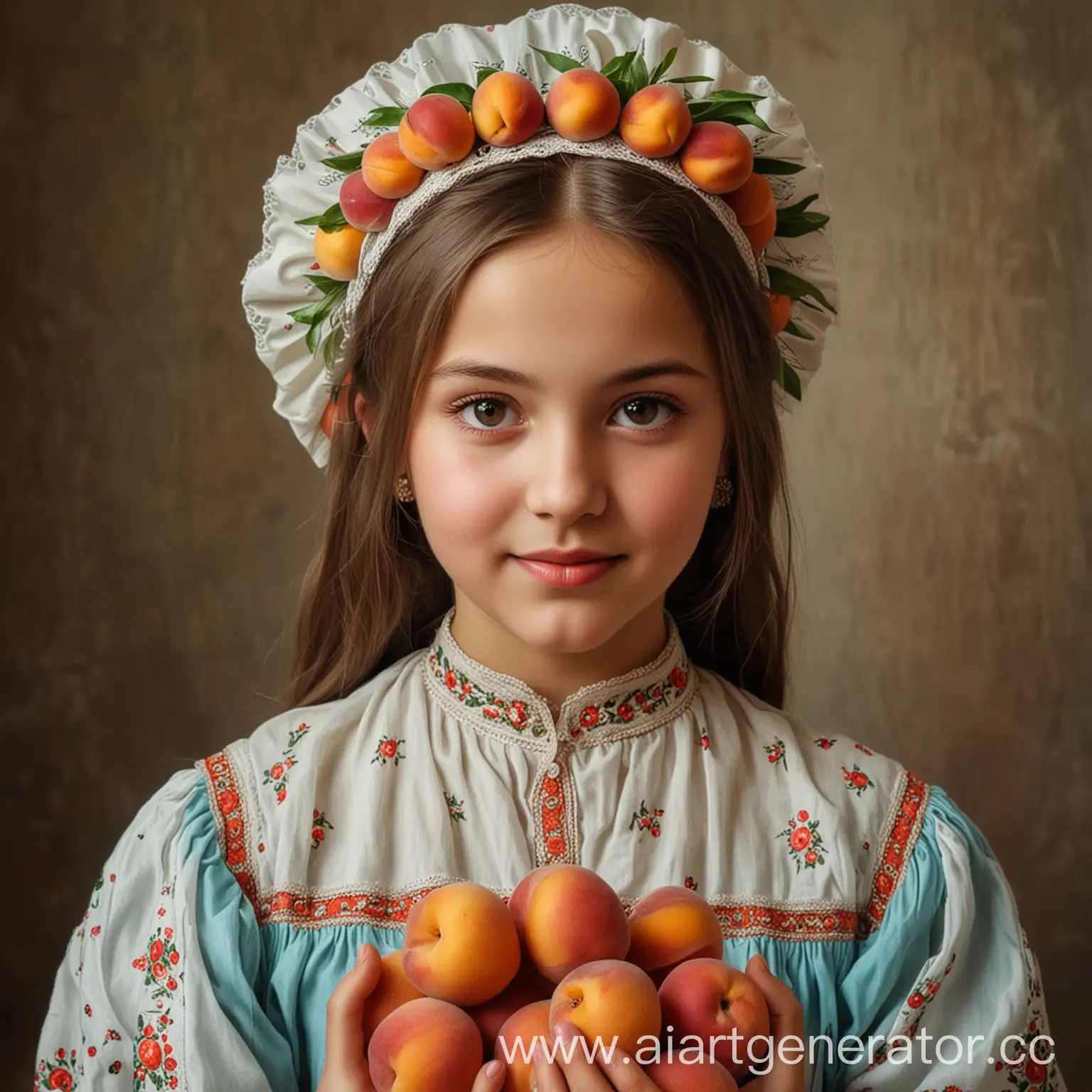 Traditional-Tatar-Girl-Holding-Fresh-Peaches