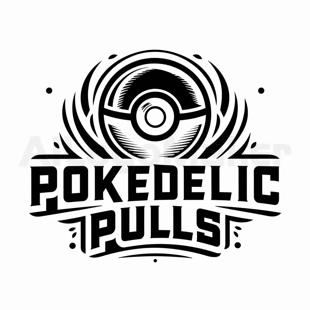 a logo design,with the text "Pokedelic Pulls", main symbol:a pokeball that resembles an eyeball,complex,be used in trading cards industry,clear background