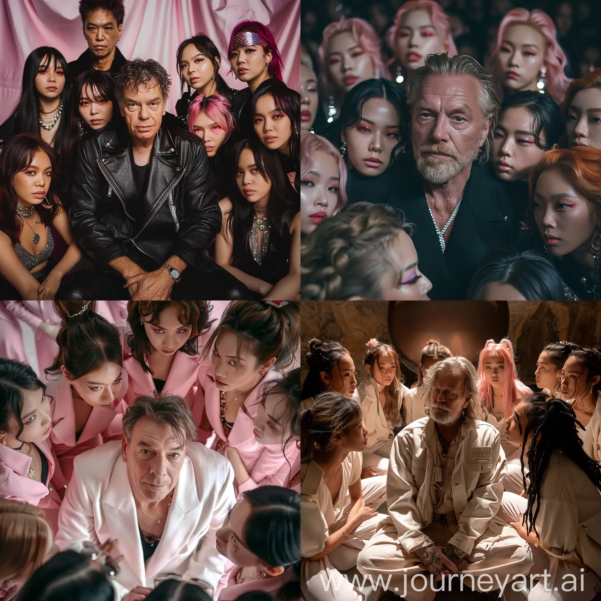 Till Lindemann surrounded by Blackpink