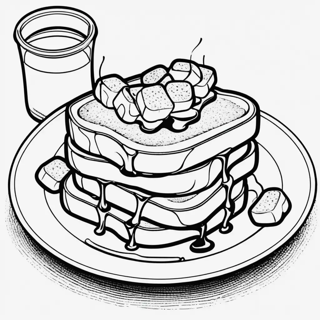 Simple French Toast Coloring Page on Plate