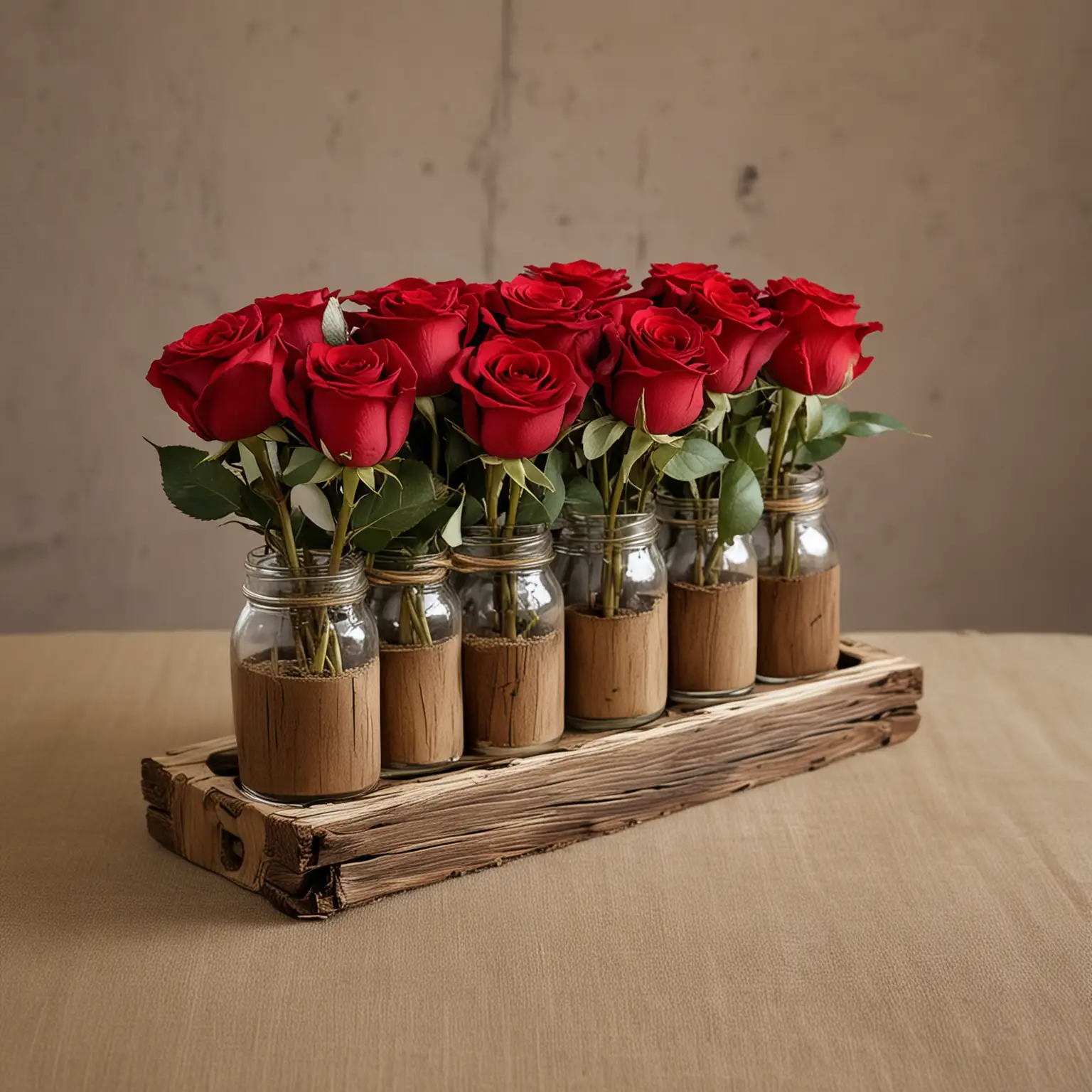 Rustic-Wedding-Centerpiece-with-Red-Roses