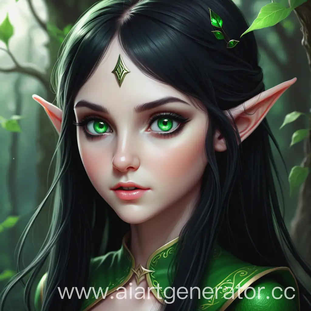 Realistic-Portrait-of-a-Girl-with-Long-Black-Hair-and-Green-Eyes-as-an-Elf