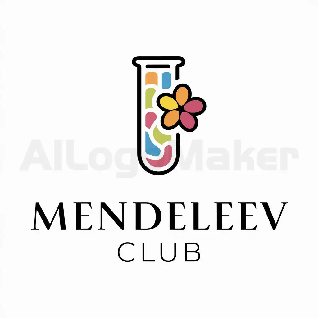 a logo design,with the text "Mendeleev Club", main symbol:test tube and flower,Moderate,be used in Restaurant industry,clear background