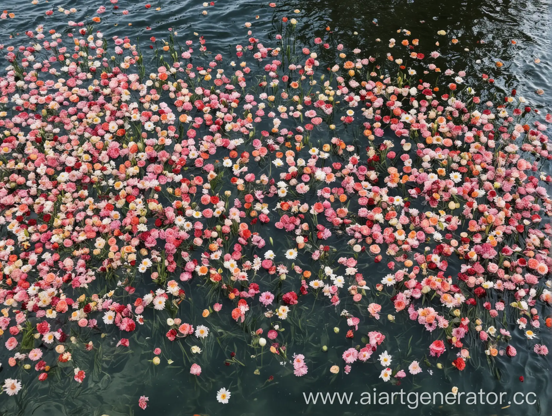 lots of bouquets of flowers in the water