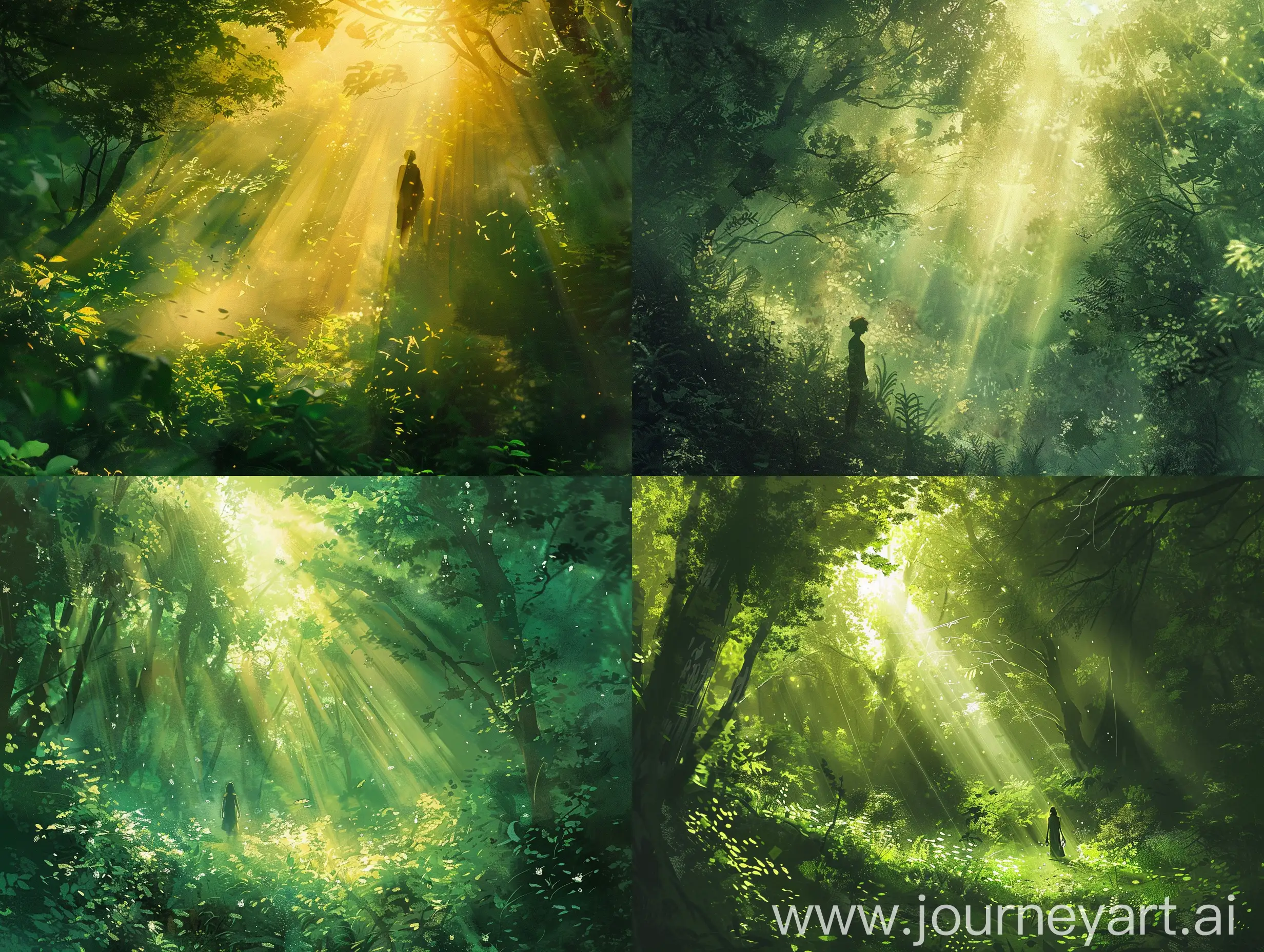 Person-in-Tranquil-Forest-Undergrowth-Bathed-in-Sunlight