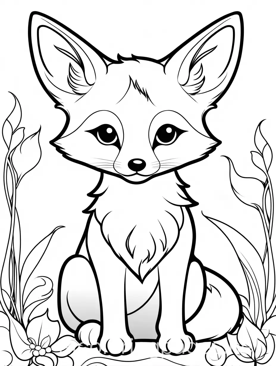 cute baby fox, Coloring Page, black and white, line art, white background, Simplicity, Ample White Space