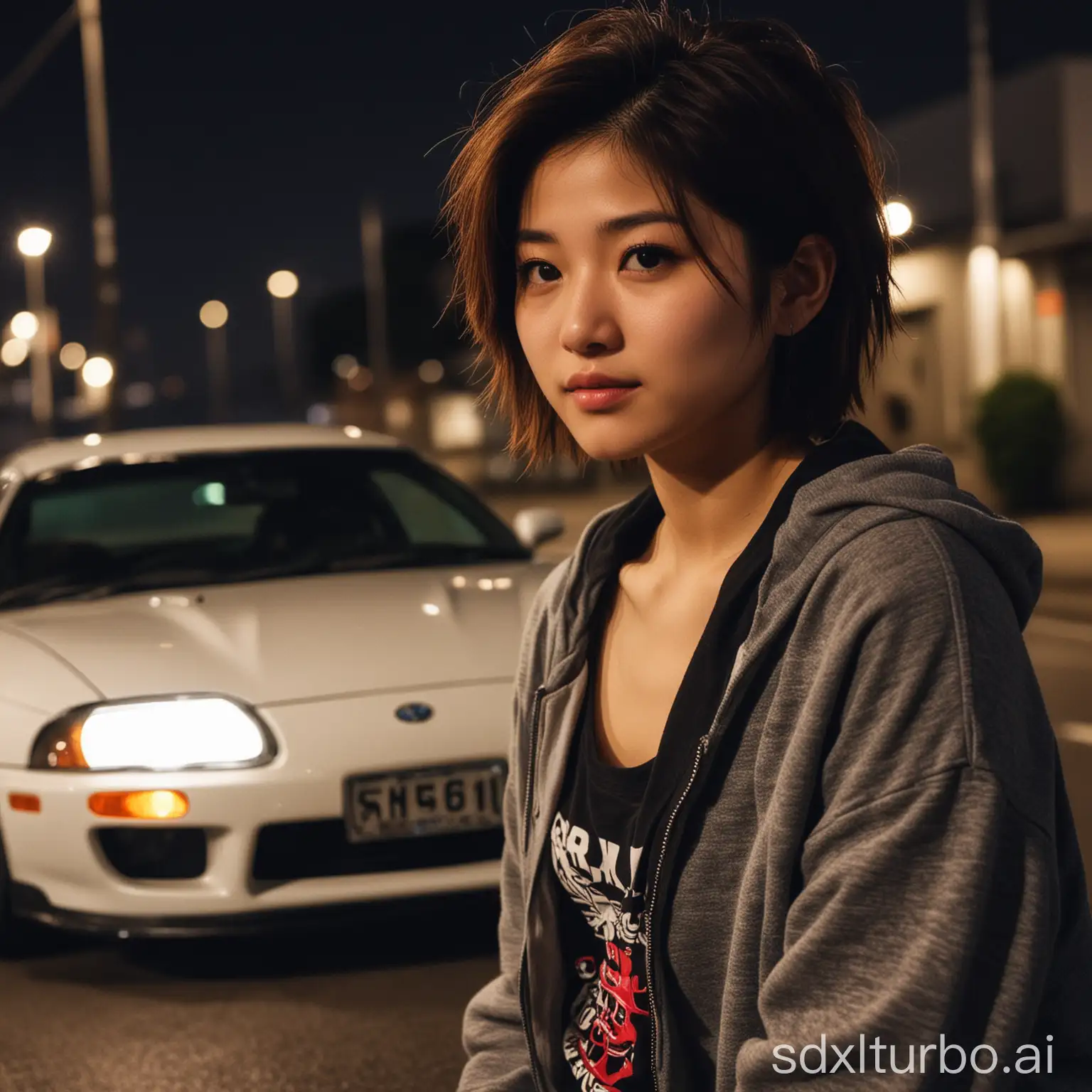 Japanese-Street-Racing-Teenage-Girl-Drives-Toyota-Supra-A80-at-Night