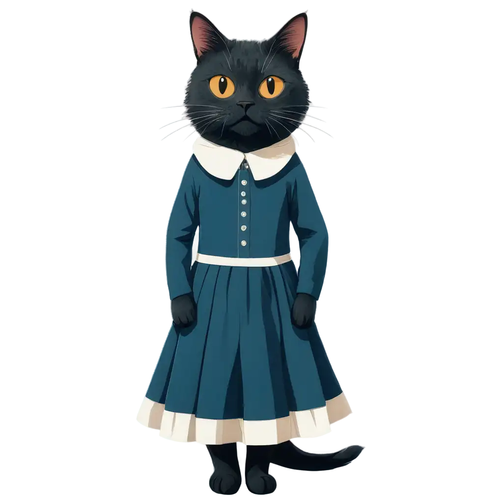 Adorable-Cat-in-Dress-Cartoon-PNG-Illustrating-Feline-Fashion-with-HighQuality-Clarity